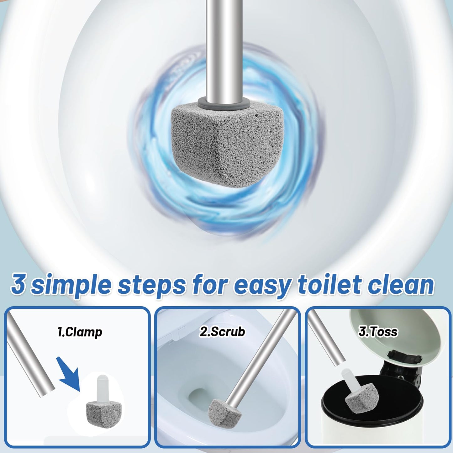 Pumice Stone for Toilet Bowl Cleaning with Extra Long Wand for Deep Clean-Removes Limescale&Hard Water Stains-Toilet Brush/Tile/Grout/Swim Pool/Grill with 1 Wand+8 Pumice Stones