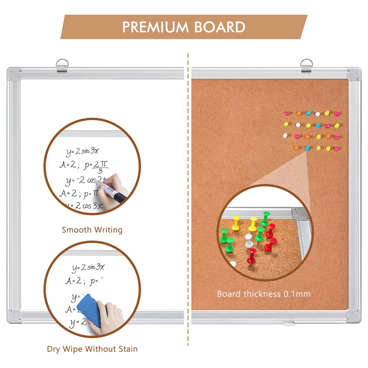White Board Cork, Maxtek 36 x 24 Magnetic Combination Board for Wall, Dry Erase Board Bulletin Combo Board for Home Office & Classroom, 3' x 2' Wall Mounted Memo Message Board with Aluminum Frame