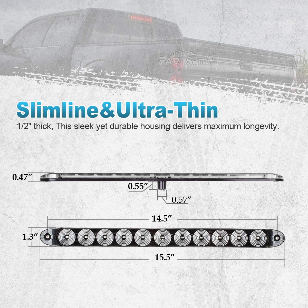 Partsam 2pcs 15" inch Clear Lens Red 11 LED Flange Mount Trailer Truck RV Stop Turn Signal Tail Lamps 3rd Third Brake Light Bar Warning Light ID Bar