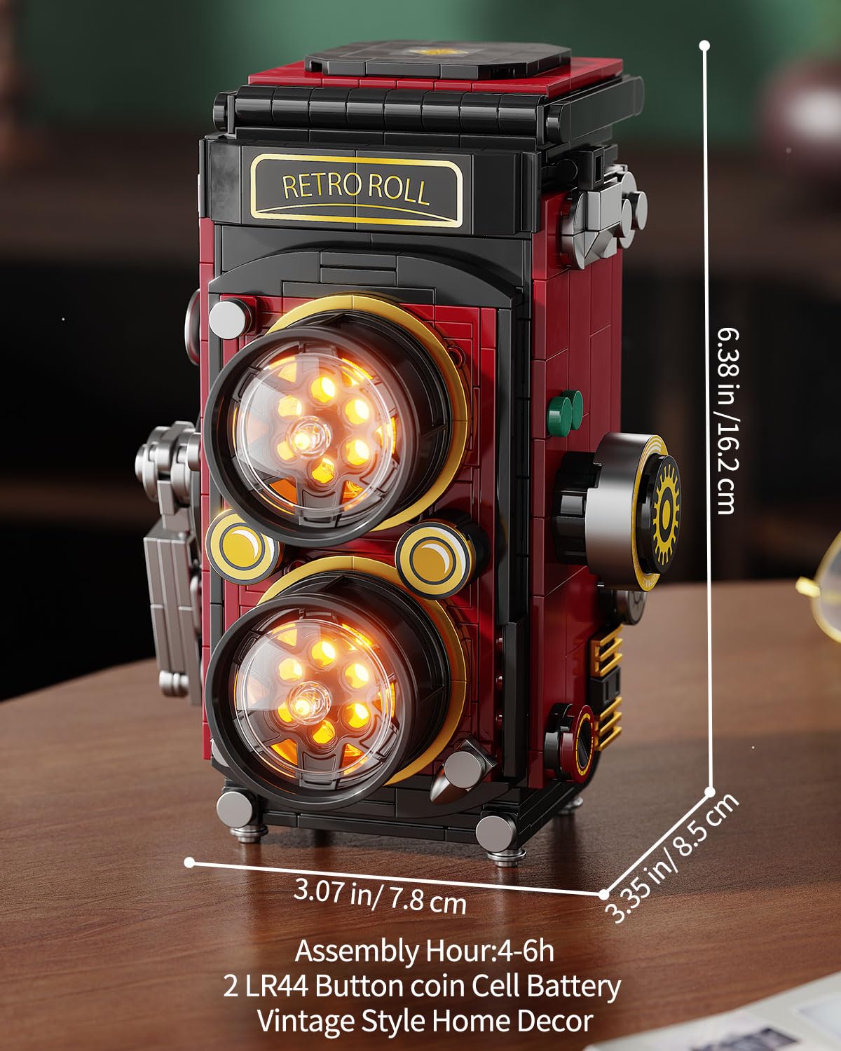 TYCOLE Retro Camera Building Blocks Sets with Lights, DIY Building Toys with Twin-Lens Reflex Design, Creative Collectible Model for Home Decor, Birthday Gift for Adults & Boys Age 8-12(719Pcs)