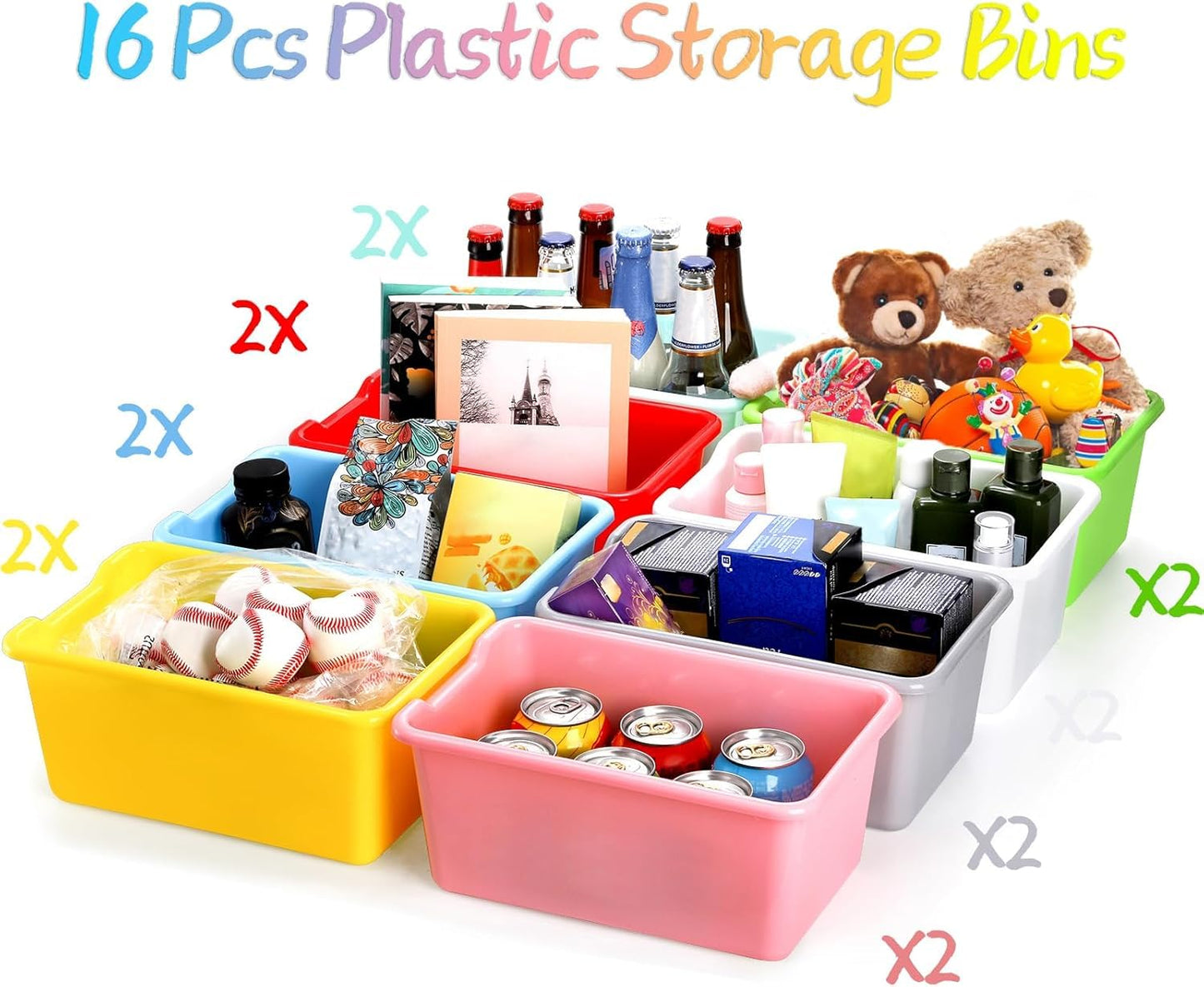 WUWEOT 16 Pack Cubby Storage Bins, Classroom Plastic Toys Bins Crafts Books Storage Bins, Easy-to-Grip Stackable Organizer for Classroom, Nursery, Playrooms And Home Organization