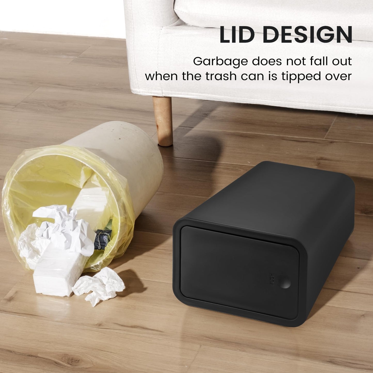 Cesun 2 Pack Bathroom Trash Can with Lid, 4.0 Gallon / 15 Liter Small Garbage Can with Press Top Lid, Plastic Wastebasket with Pop-up Lid for Toilet, Office, Bedroom, Living Room, Black