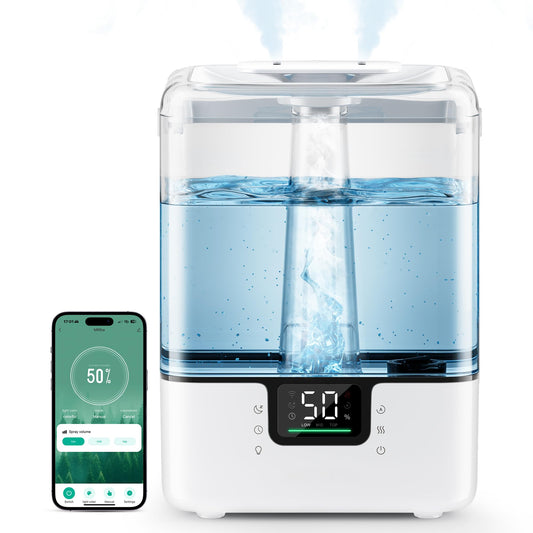 MERONTE Smart Humidifiers for Bedroom Home, 6L Cool Mist Top Fill Humidifier Large Room with Essential Oil Diffuser, Touch/APP/Voice Control, NightLight Humidifiers for Nursery & Plants (White, 1Pack)