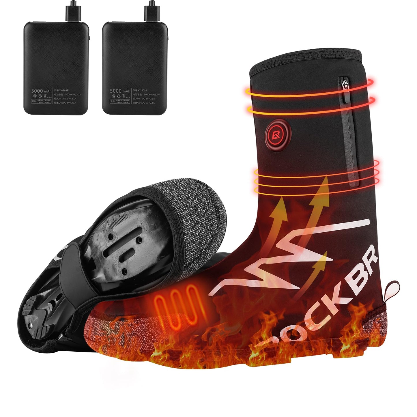 ROCKBROS Heated Cycling Shoe Covers Winter Bike Shoes Cover for Cold Weather with 5000mAh Battery Warmer Thermal Windproof Bicycle Overshoes Shoescover for Men and Women Black