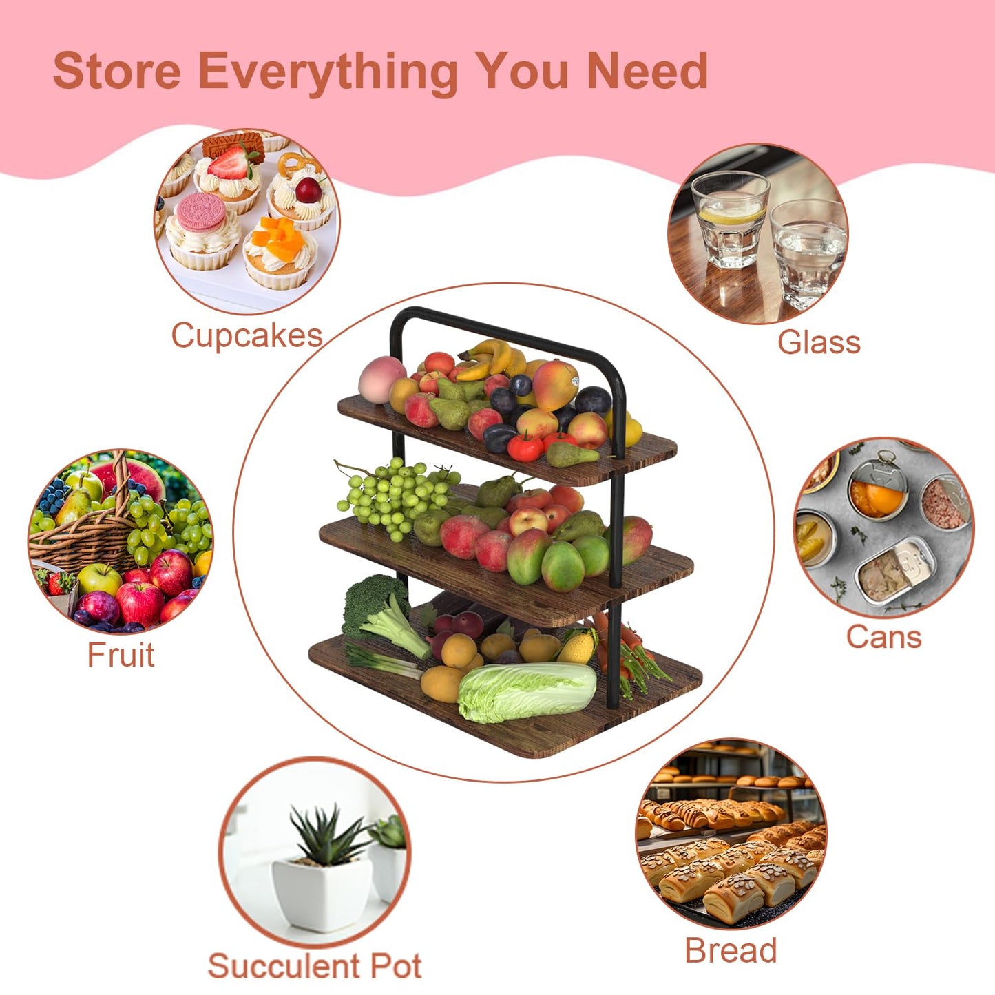 VyGrow Cupcake Stand, 3-Tier Dessert Stand for 71 Cupcakes, Wood & Metal Tower Display Premium Holder Dessert Tree Tower for Christmas Birthday Weddings Party Decor, Serving Tray, Wood Brown