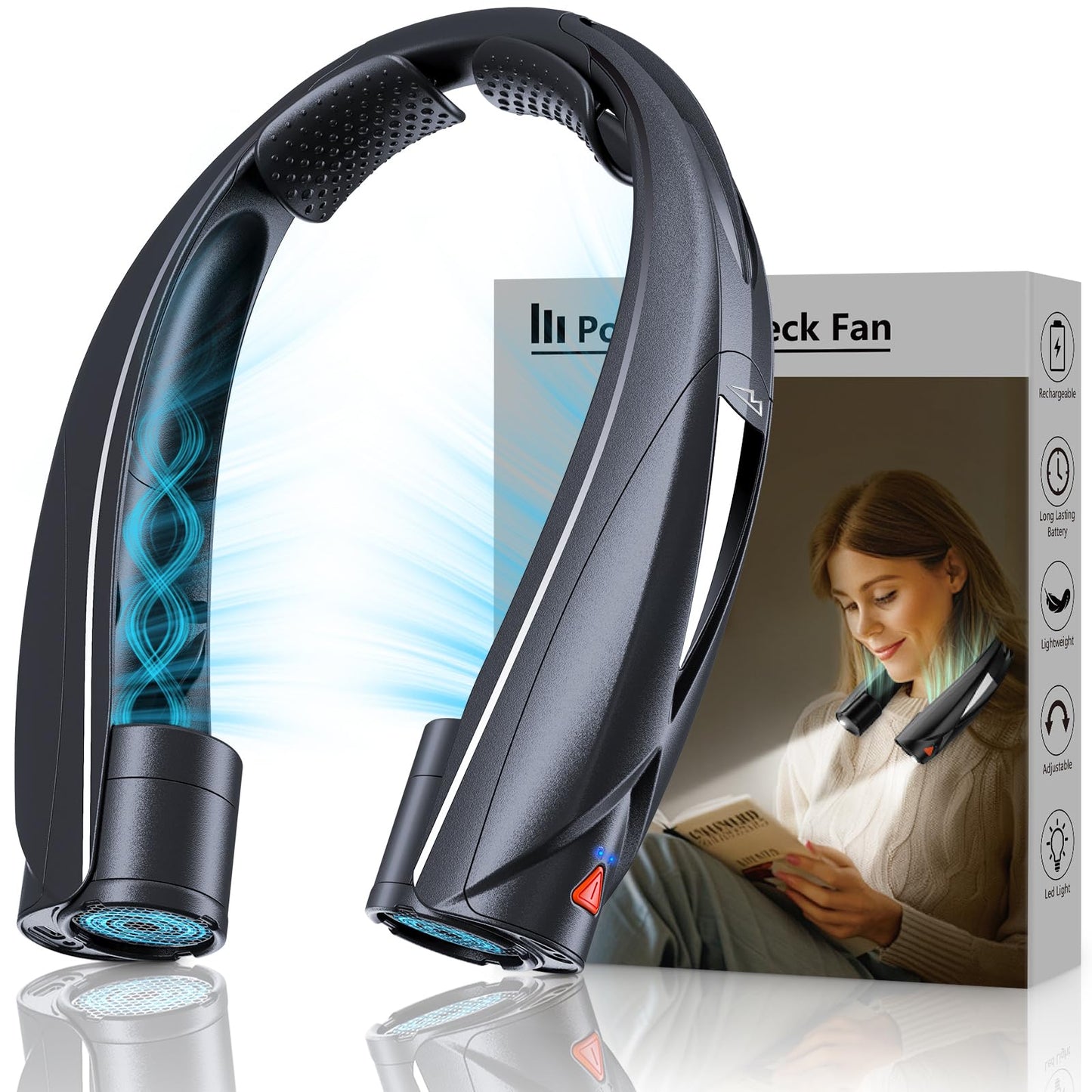 Laimiod Portable Neck Fan - with LED Light, 6-20 Hrs Long Battery, 6-Speed Adjustable, USB-C Rechargeable, Ultra Quiet, Hands-Free Personal Cooling for Men Women Outdoor Indoor