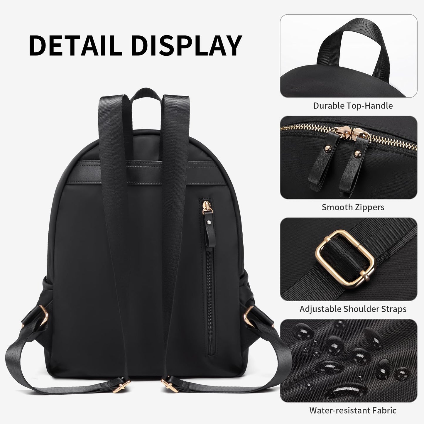 Stylish Backpack Purse for Women Girls Casual Travel Daypack Mini Backpack Handbag Nylon Bookbag (Black)