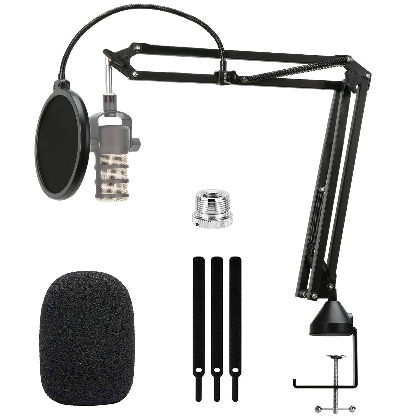 For Rode Podmic Stand - Mic Stand with Pop Filter, Mic Arm with Reduce Wind Noises Mic Cover and Cable Ties, Adjustable Scissor Boom Arm with 3/8" To 5/8" Adapter Compatible with Most Microphone
