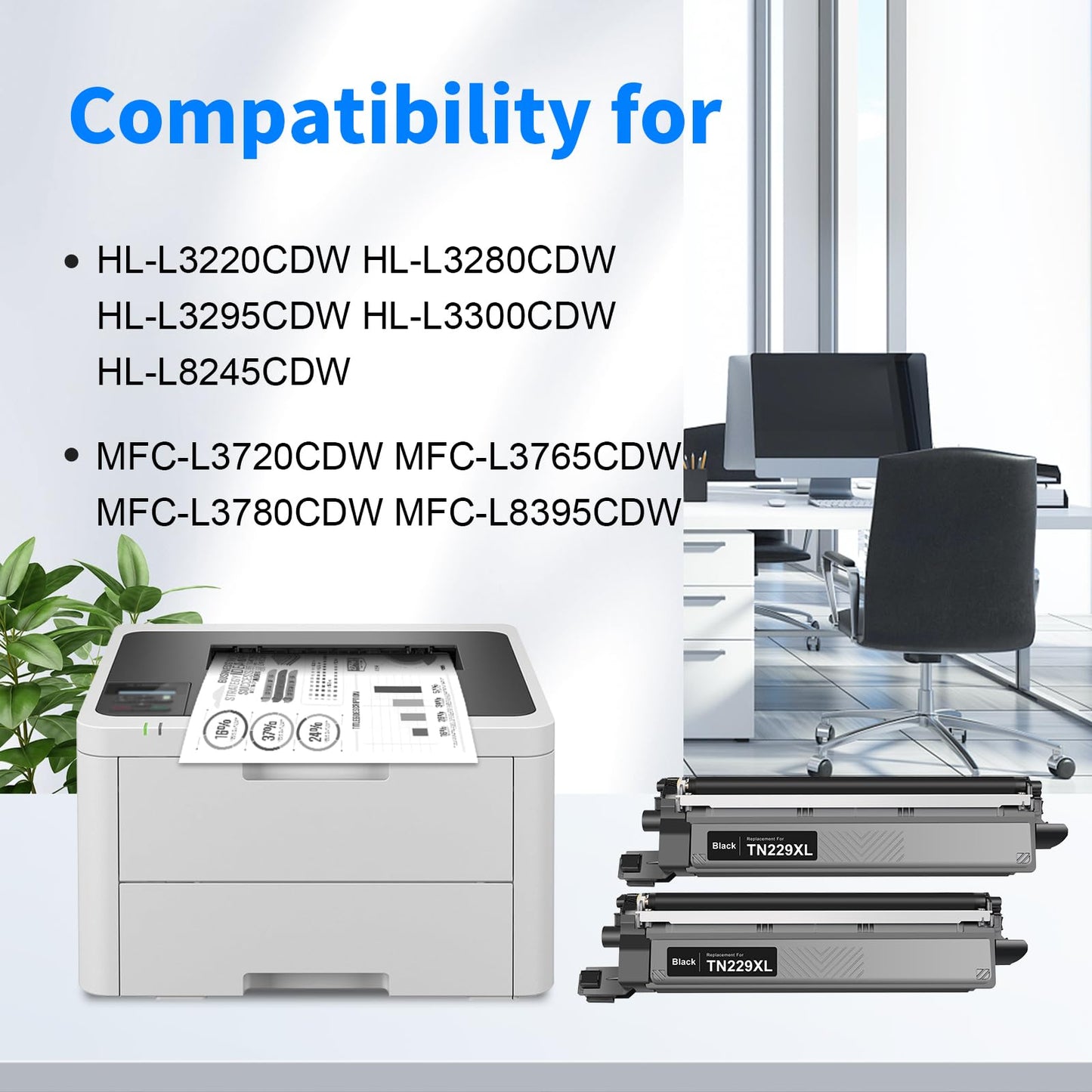 myCartridge TN229XL Toner Cartridges High Yield 2 Black,with Chip Compatible Replacement for Brother TN229XL TN229 TN-229XL TN-229XLBK MFC-L3780CDW MFC-L3720CDW HL-L3280CDW Printer TN229XL Toner