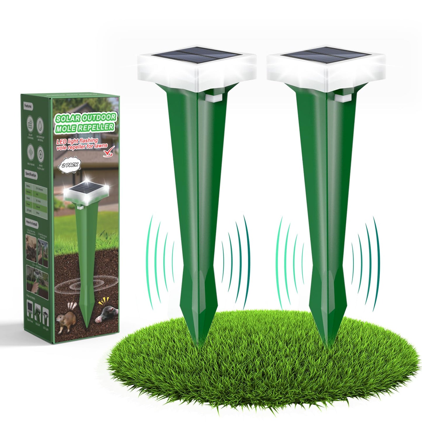 Animal Deterrent Devices, 2 Pack Solar Powered Mole Repellent Raccoon Cat Repeller, Outdoor Waterproof Squirrel Repellent Bird Repellent Devices Outdoor Deer Deterrent Devices 400 Hz