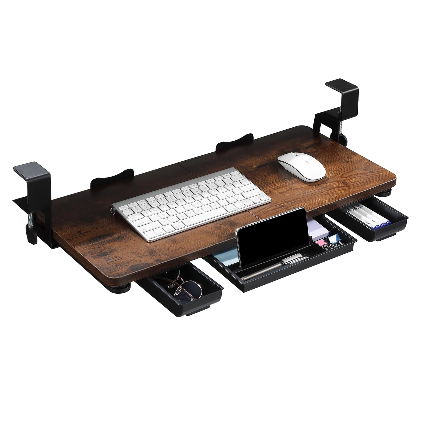 TECLUK Keyboard Tray Under Desk with Drawer, Large Size 26.77" X 11.81" Keyboard Tray with C Clamp-on Mount Easy to Install,clamp on Keyboard Tray, for Home Office
