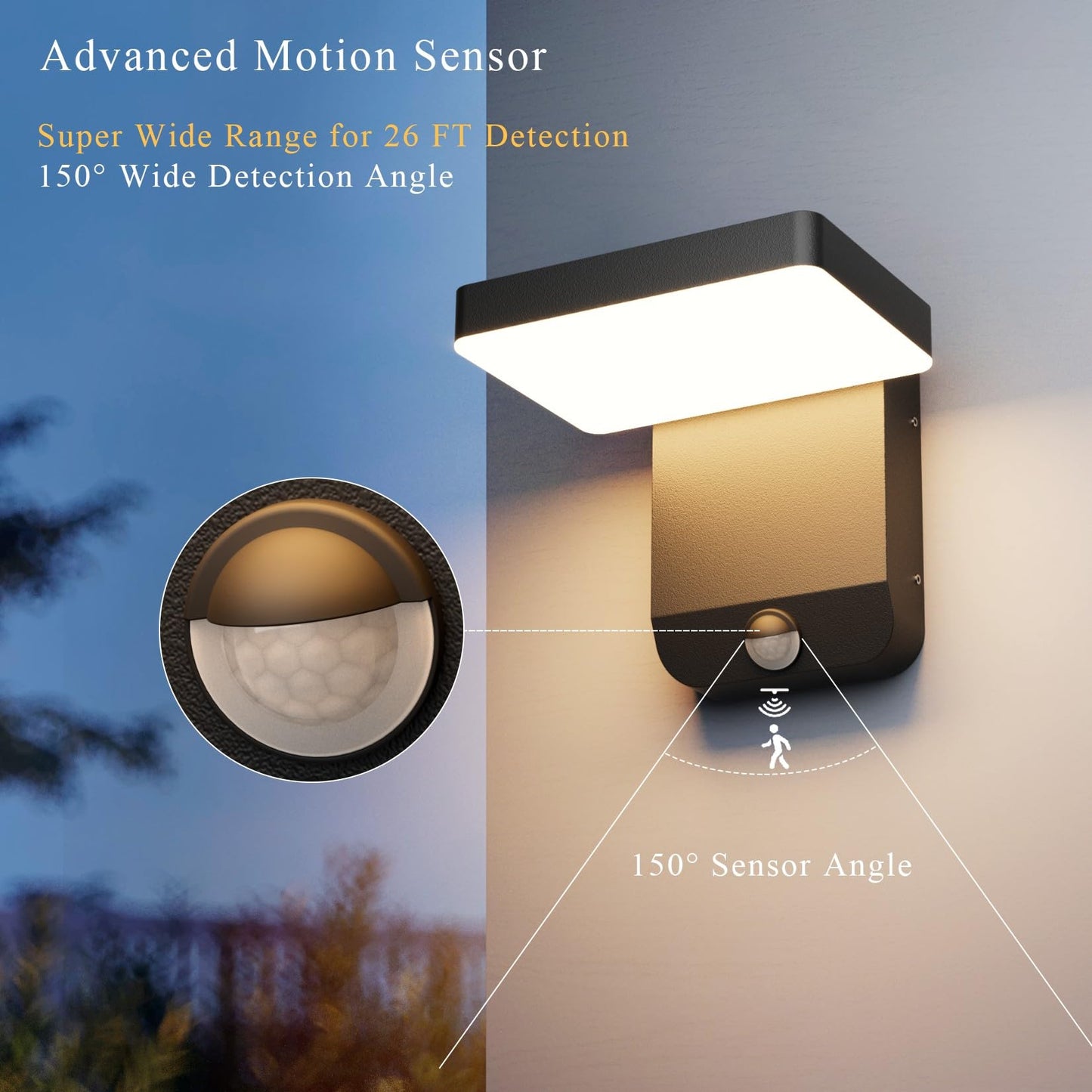 Coinmit 2 Pack Motion Sensor Outdoor Wall Light,Modern LED Black Motion Outdoor Light IP65 Waterproof Exterior Wall Sconces for Garage Porch 3000K