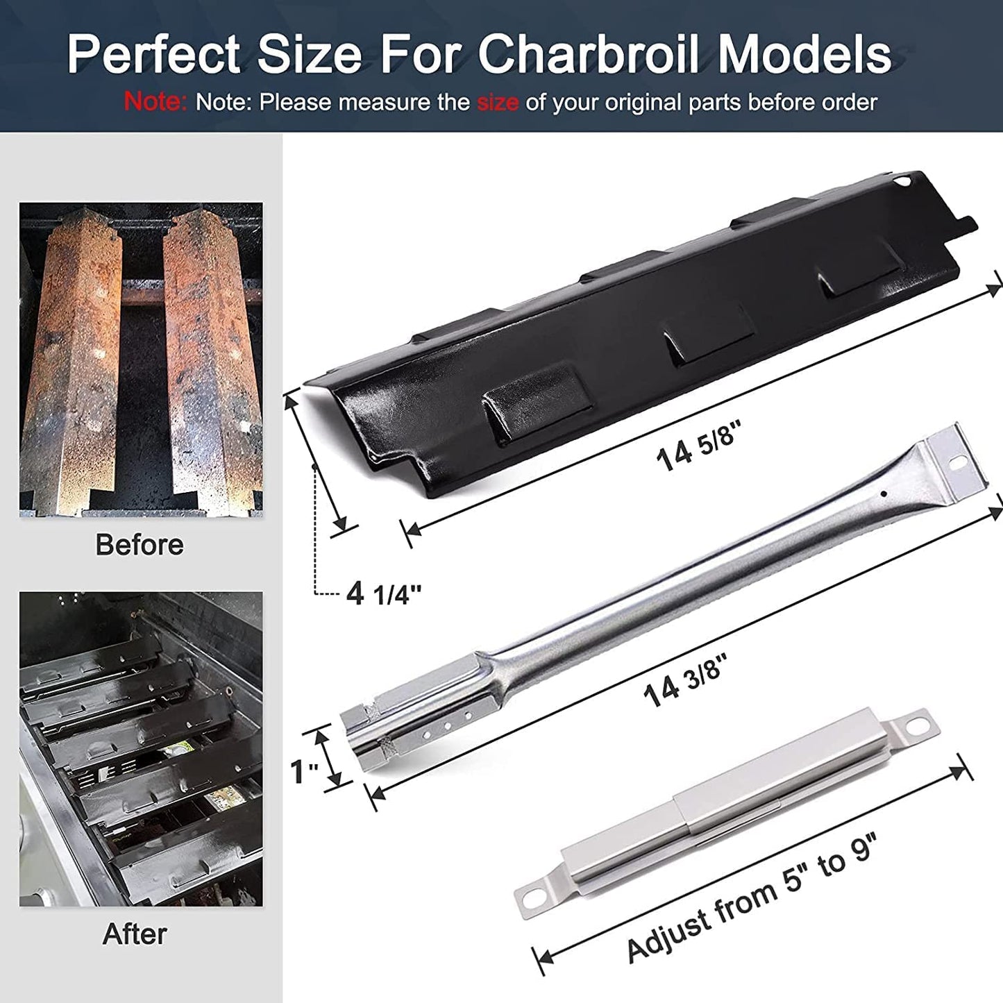 Criditpid BBQ Replacement Parts for Master Chef G43205, G43206, Heat Shields, Burner Tubes, Crossover Tubes and Ignitors for Charbroil 461442114, 463441513, 463441514, 463441312.