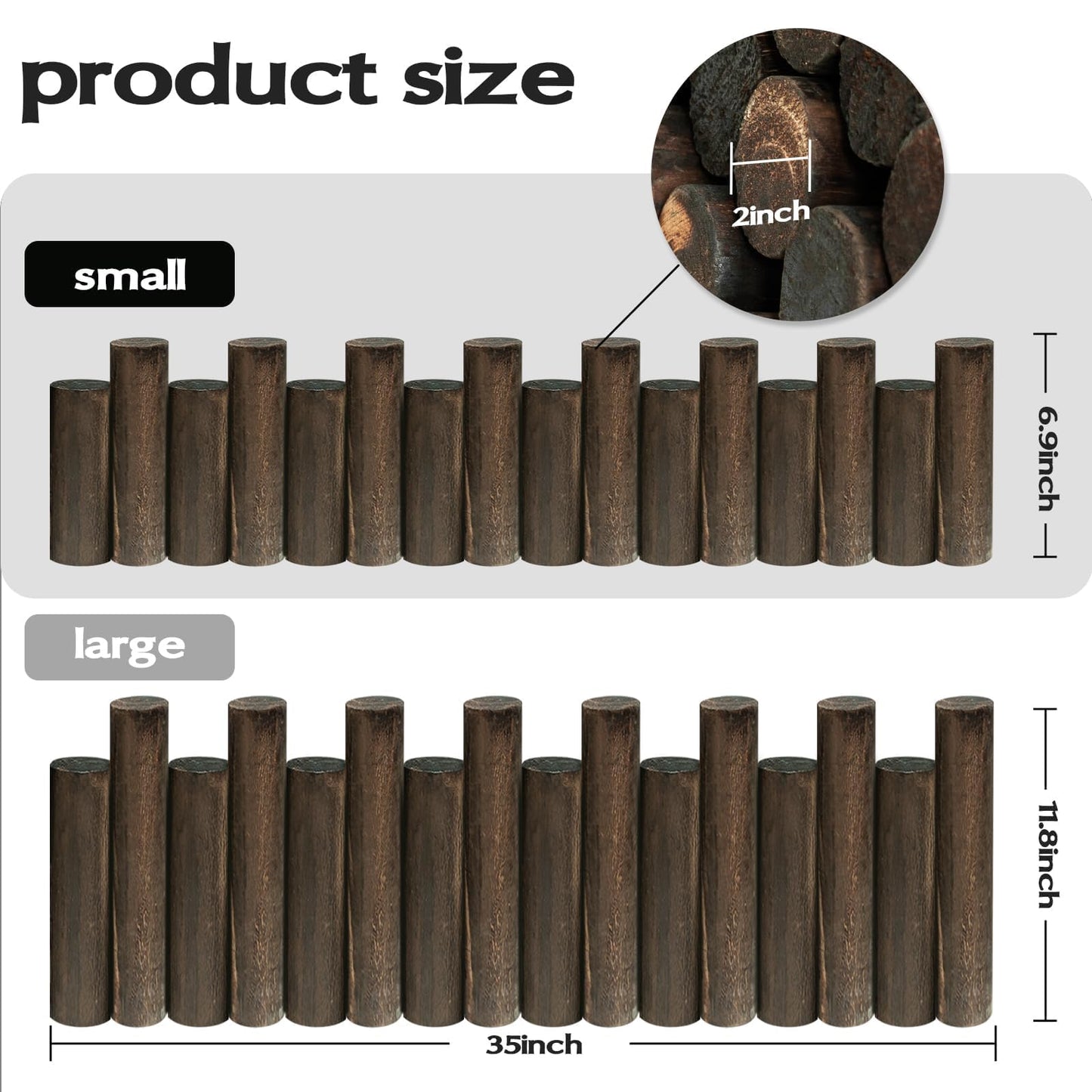 Wood Garden Edging, Flexible Freestanding Pine Fence for Garden Borders, Flower Beds, Pathways, Patios & Landscaping, Reusable Outdoor Border Edging, 6.9” H x 3 ft L Each (2 Pack)
