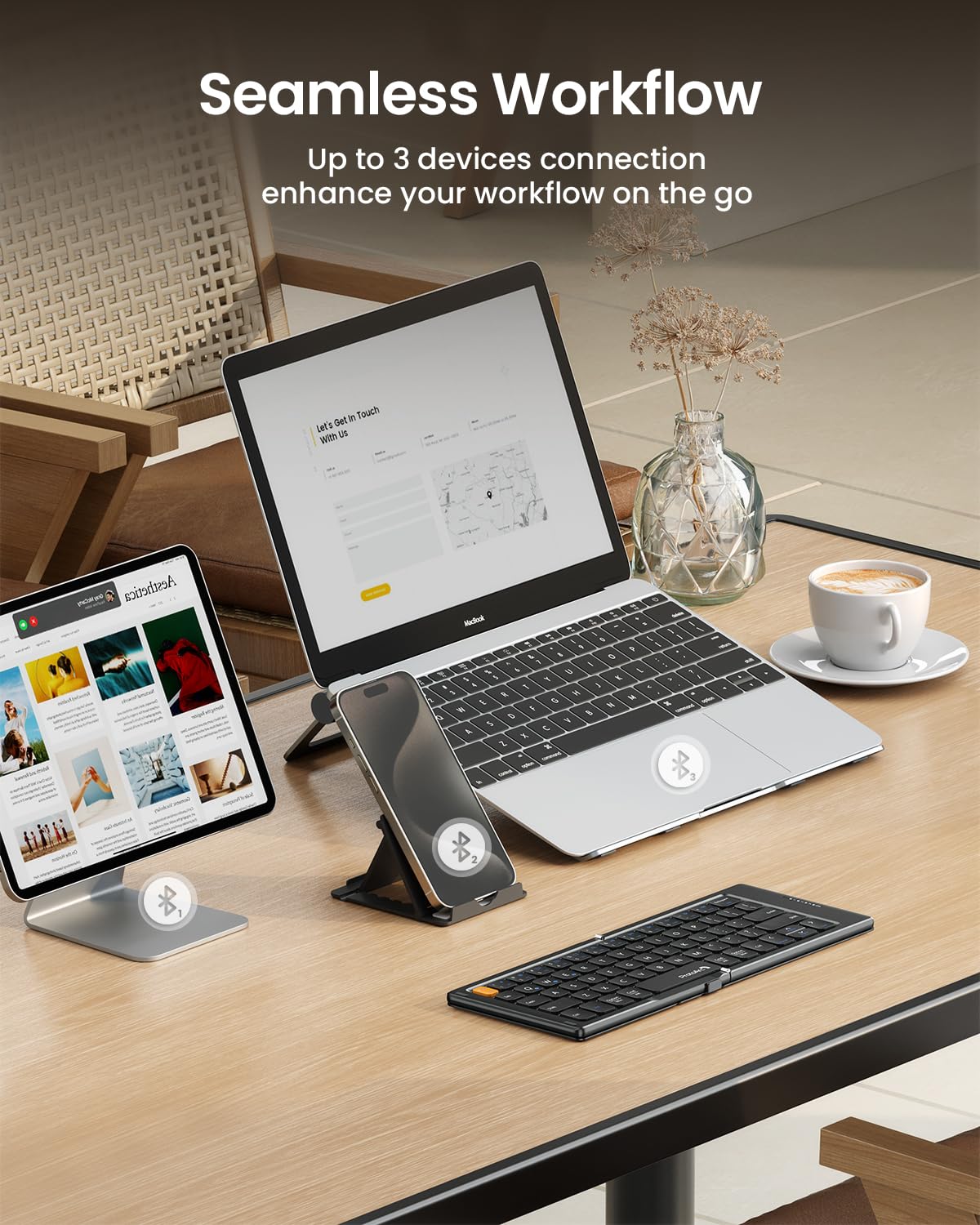 ProtoArc Foldable Compact Keyboard, XK04 Portable Bluetooth Keyboard with PU Leather Cover, Pocket-Sized Wireless Travel Keyboard for iPad, iPhone, Smartphone, Tablet and Laptop（Black）