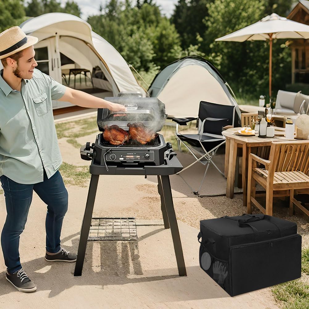 Ajyingasyo Grill Carry Bag Compatible with Ninja OG951 OG850 Woodfire Pro XL Outdoor Grill & Smoker, Heavy Duty Water Resistant Outdoor BBQ Grill Bag, with Multi-pockets and Padded Handle