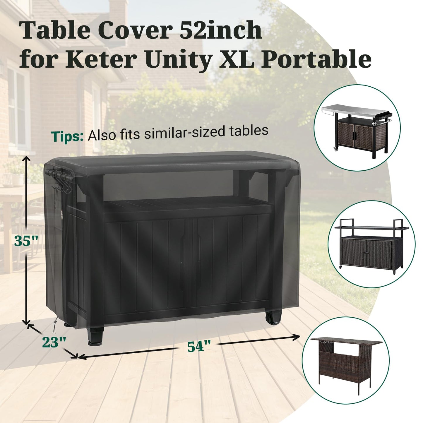 MR. COVER Outdoor Cart Cover 52 inch for Keter Unity XL Outdoor Rolling Table Cart, Heavy Waterproof for BBQ Grill Dining Kitchen Cart Protective, Outdoor Storage Box Cover, Patio Food Prep Station