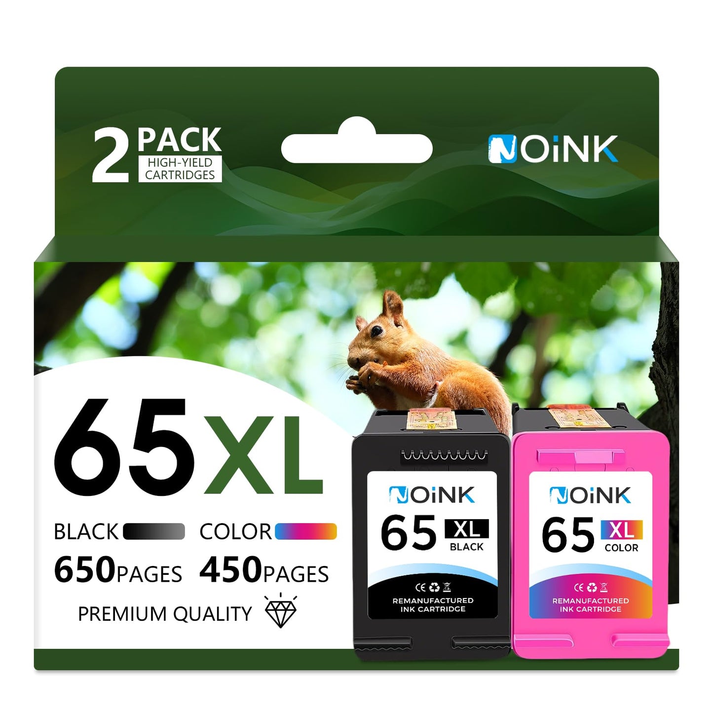 NOINK 65XL Ink Cartridges Black and Color Combo Pack High Yield Replacement for HP 65XL, Compatible with HP DeskJet 3755 2600 2625 2652 2655 3700 3752 3772 Envy 5000 5052, 2 Pack, 1 Black 1 Tri-Color