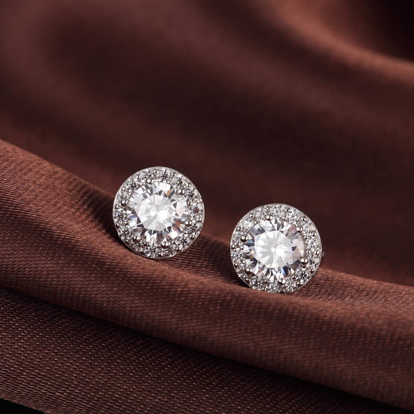Halo Stud Earrings Sterling Silver Halo Earrings for Women Cubic Zirconia CZ Stud Earrings White