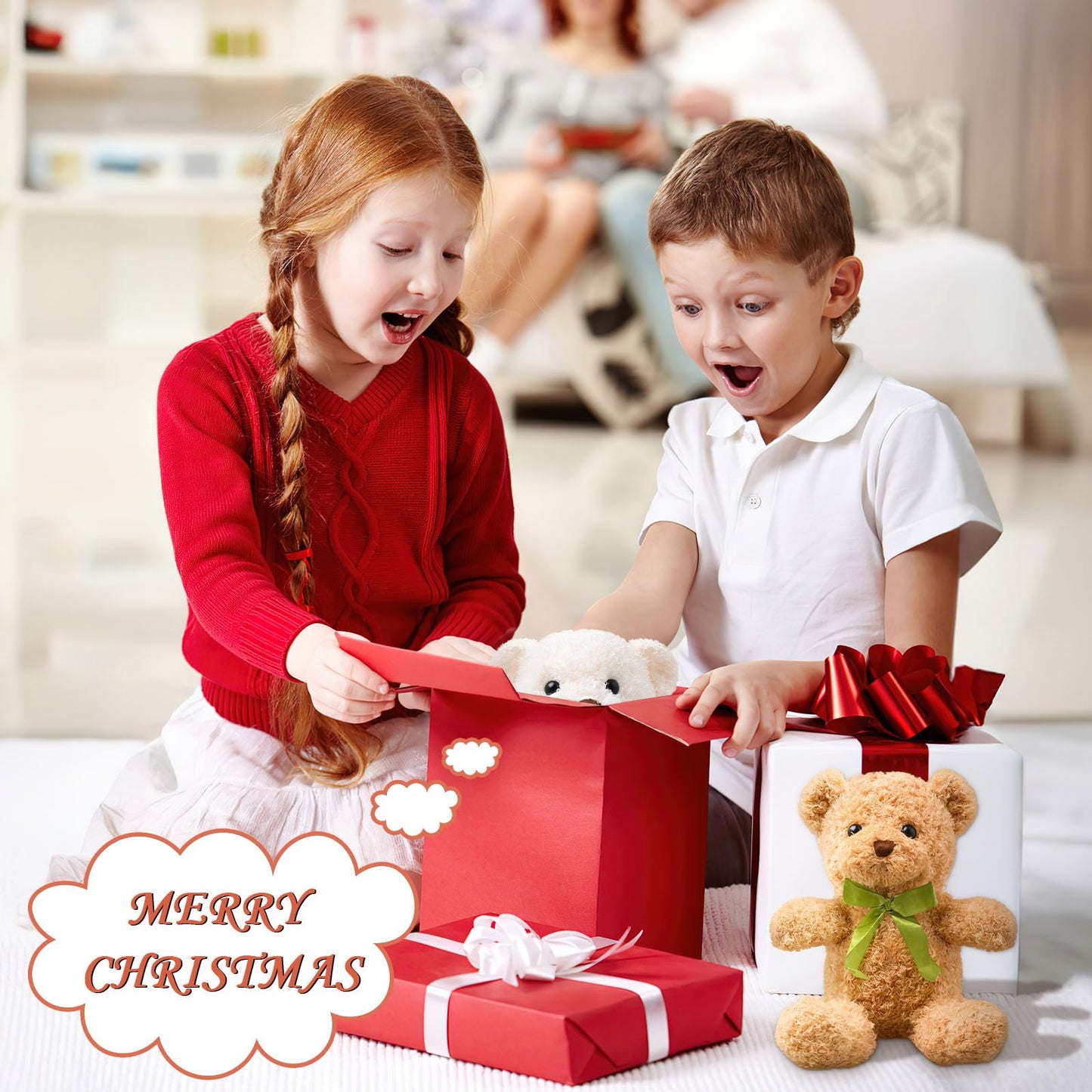 15 Pack Stuffed Bear Plush Toy, Soft Plush Stuffed Animal, 10 Inch Small Cute Plush Bears Toys Teddy Bear Bulk with Bow Tie for Baby Shower Birthday Gift Party Supplies(Light Brown & White)