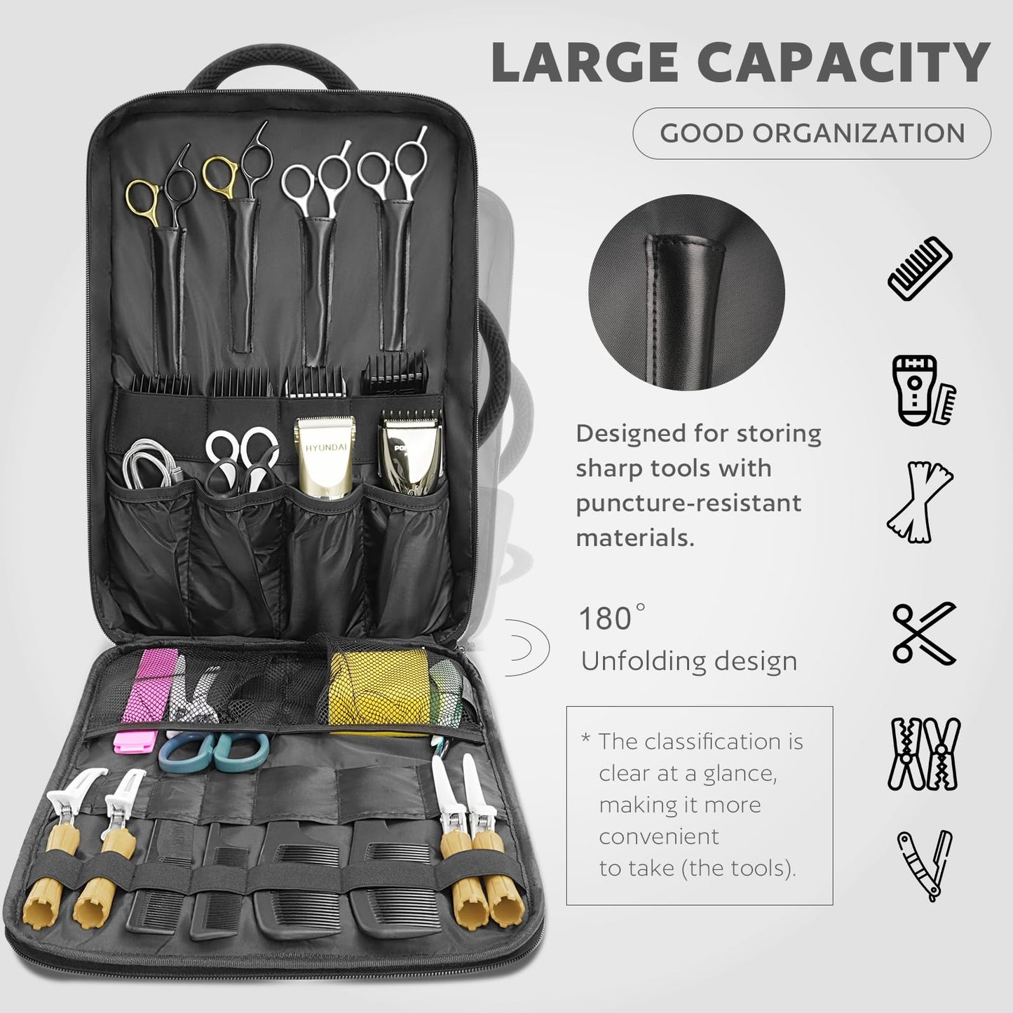 AUROTIER Barber Bag with Insulated Pocket, Portable Backpack for Clippers and Supplies, Travel Hairstylist Smart Bag with USB Charging Port, Water-resistant, Black, Black, Large, Modern