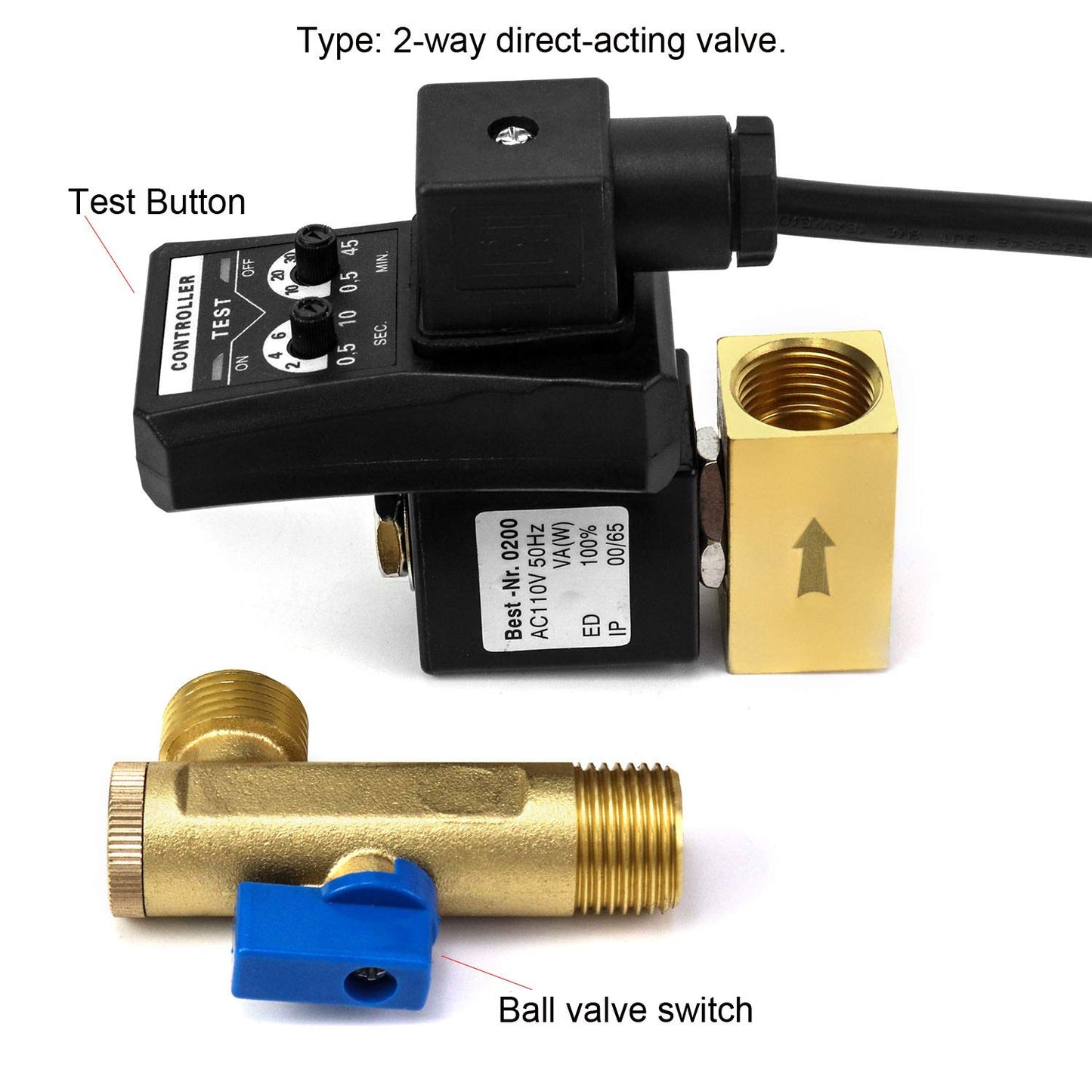 QWORK Automatic Timed Condensate Drain Valve, 1/2" AC 110V 2-Way Direct-Acting Drain Valve US Plug