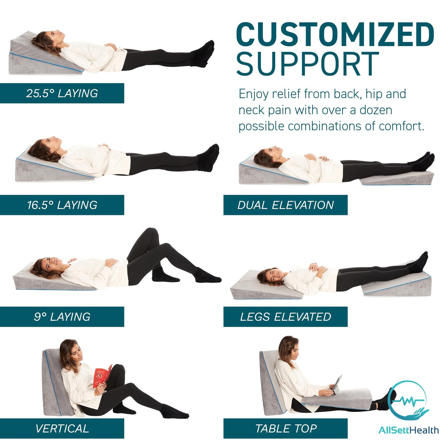 Bed Wedge Pillow – 3 in 1 Support - Adjustable to 4.5, 7.5 & 12 Inches – Combination Zipper Technology | Memory Foam Bed Wedge Pillow for Sleeping, Acid Reflux, Anti Snore, Machine Washable