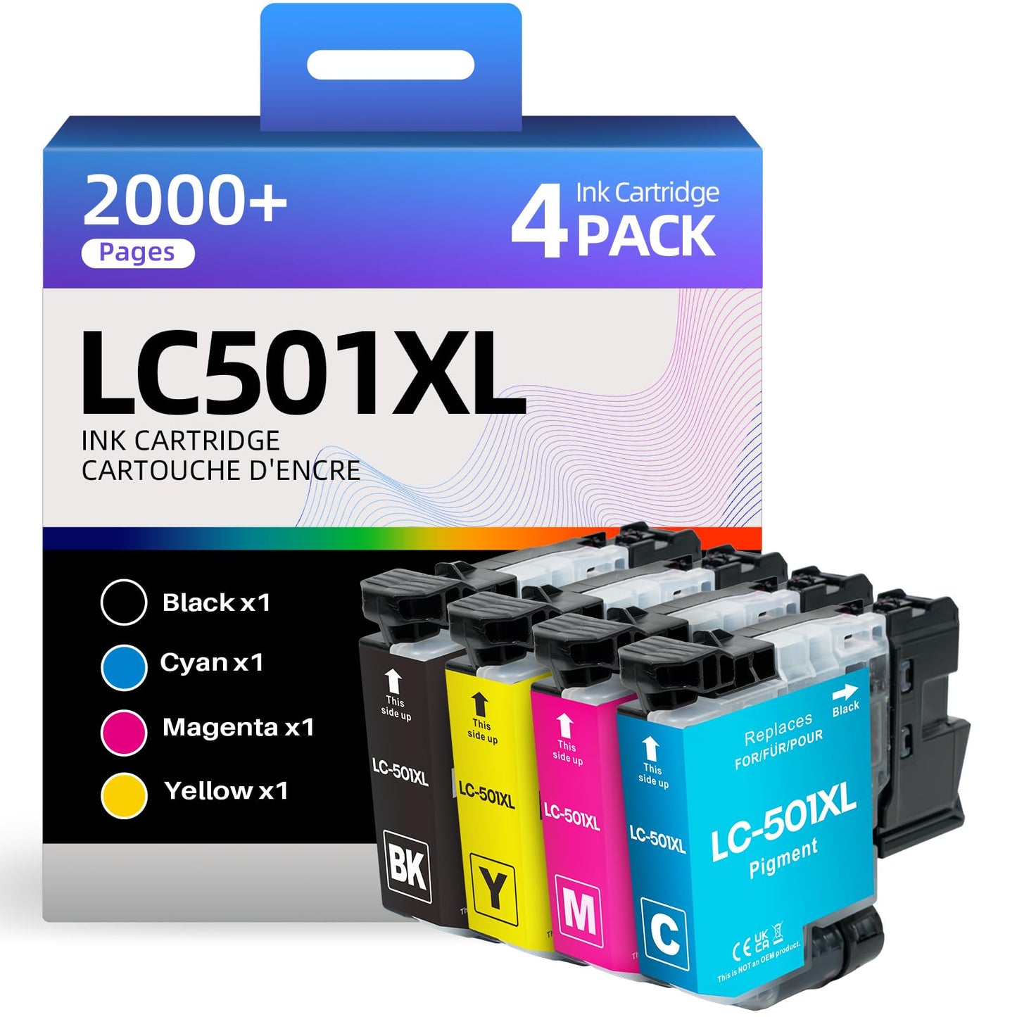 Skydo LC501XL Ink Cartridges LC501 Ink Repalcemengt for Brother LC501 XL Ink Cartridges Work with Brother Work Smart MFC-J1360DW MFC-J1410DW MFC-J1260DW LC501 Black Cyan Magenta Yellow LC501XL 4 Pack