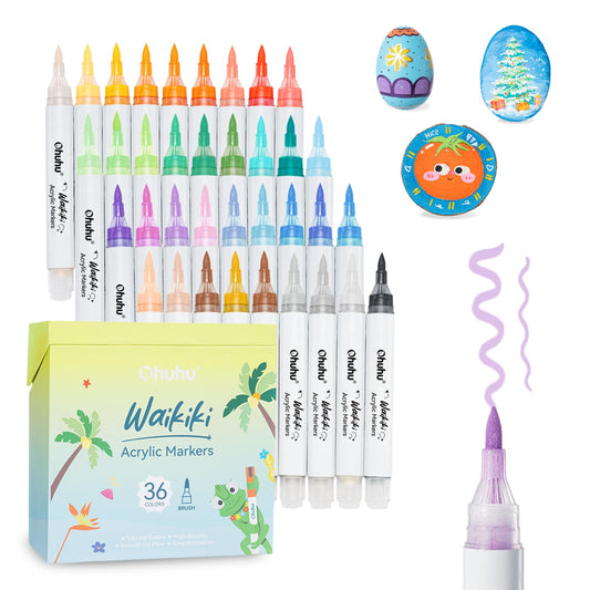 Ohuhu Top Pump Acrylic Paint Markers Brush Tip 36 Colors Paint Pens Excellent Coverage Acrylic Markers Water-resistant Lightfast for Rock Painting 3D Prints Egg Wood Glass Ceramic DIY Crafts - Waikiki
