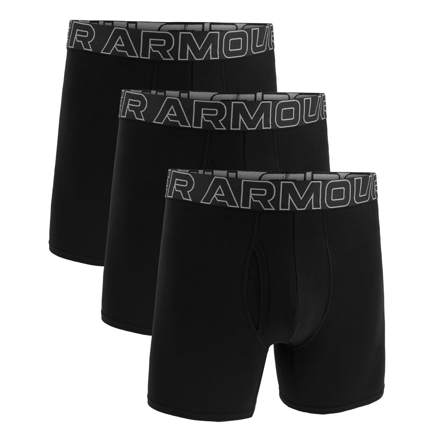 Under Armour Performance Cotton Boxer - Solid 6in 3-Pack, Black Solid - Core, LG