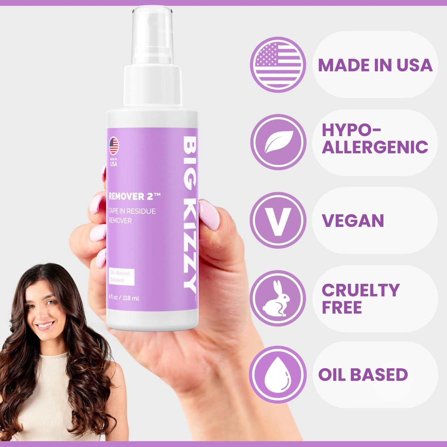 Big Kizzy Remover 1 + Remover 2 bundle, Two Step System Tested & Proven Fastest & Easiest Tape In Extension Adhesive and Residue Remover