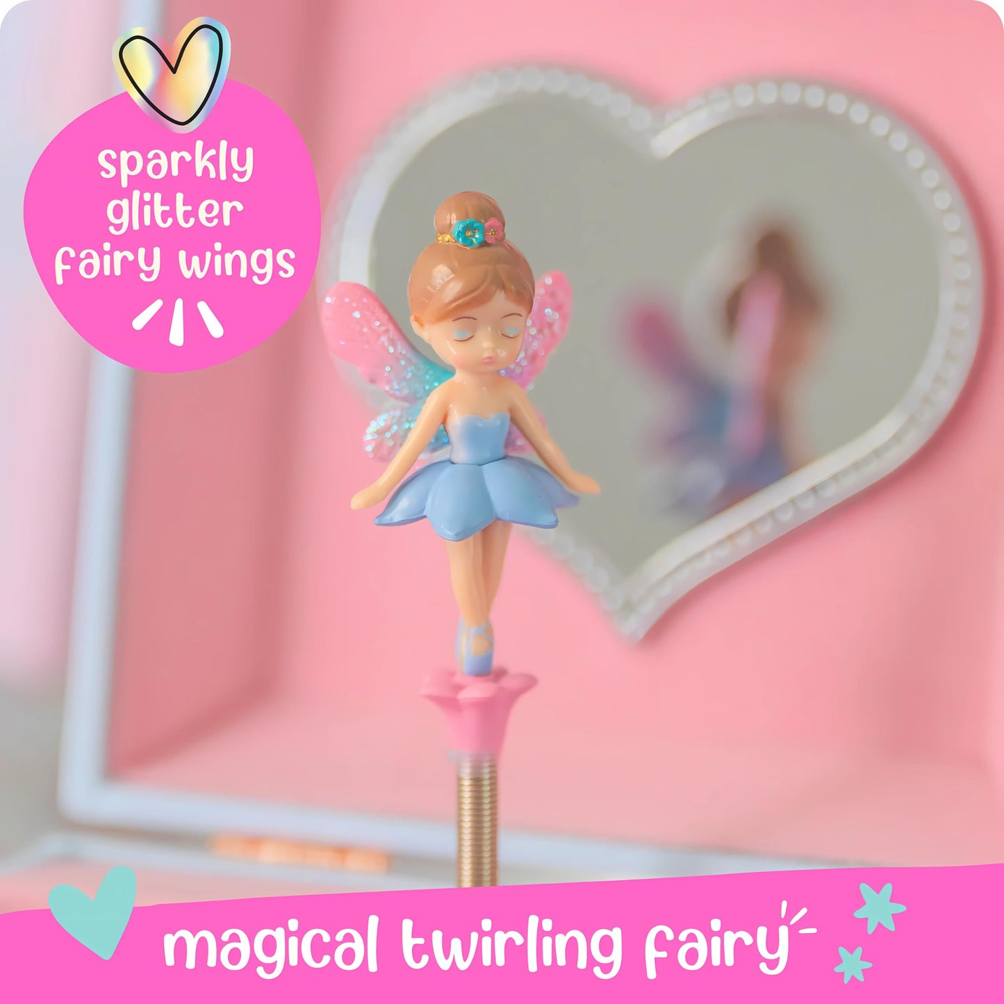 Giggle & Honey Musical Fairy Jewelry Box for Girls - Kids Music Box with Spinning Fairy and Mirror, Princess Birthday Gifts for Little Girls, Childrens Jewelry Boxes for Ages 3-10 - 6.8 x 5.3 x 6 in