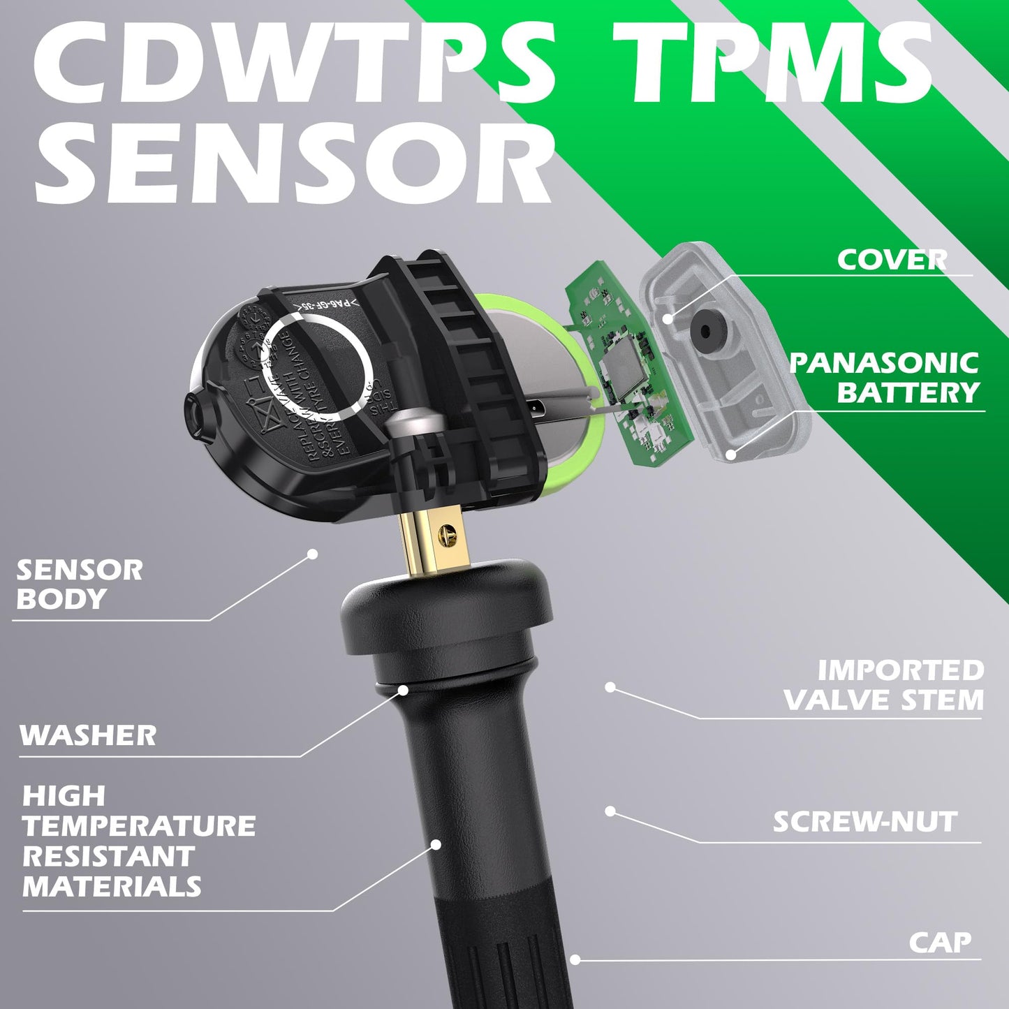 CDWTPS Ford Tire Pressure Sensor, 315Mhz F2GZ-1A189-A Tire Pressure Monitoring System(TPMS) Sensor Replacement for Ford Ecosport,Edge,Explorer,Mustang 2015-2021(Set of 4)