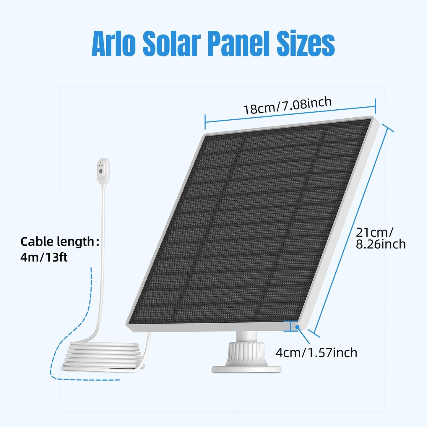 Arlo Solar Panel for Arlo Pro 3 Camera/Arlo 4/ Pro 3 Floodlight/Pro 5S/ Arlo Ultra 2,IP67 Waterproof for Continuous Power Supply in The Outdoor - 13.1ft Magnetic Connection Port