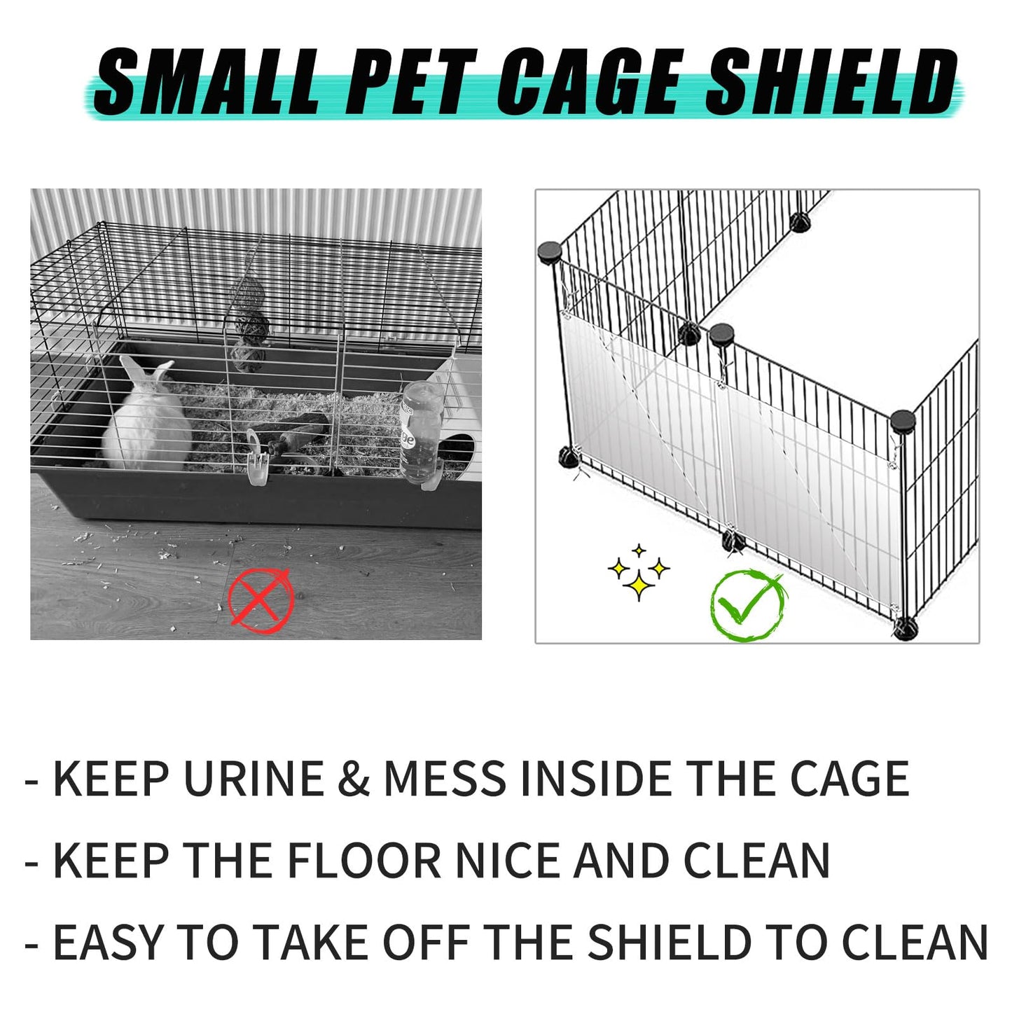 Oncpcare 24 Pack Pet Plastic Cage Liner Protection Rabbit Urine Guard Clear Edge Liner Guinea Pig Side Lining Small Animal Cage Accessories - Keep Litter in The Pen, 10'' x 8.2''