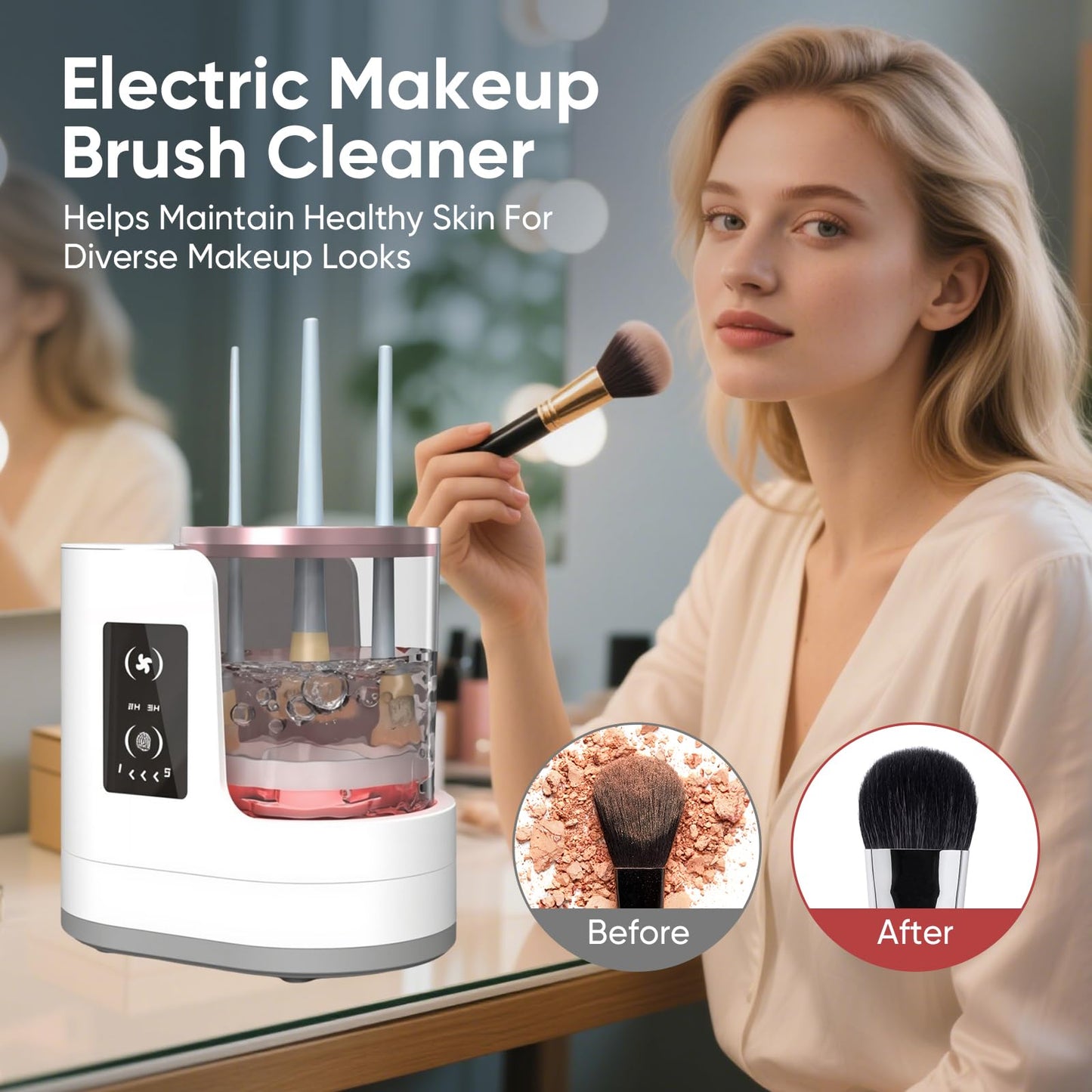 Electric Makeup Brush Cleaner 3-in-1 with Dryer – Automatic USB Brush Cleaner and Holder, Portable Quick-Dry Tool for All Brush Sizes（Deep Clean Edition）