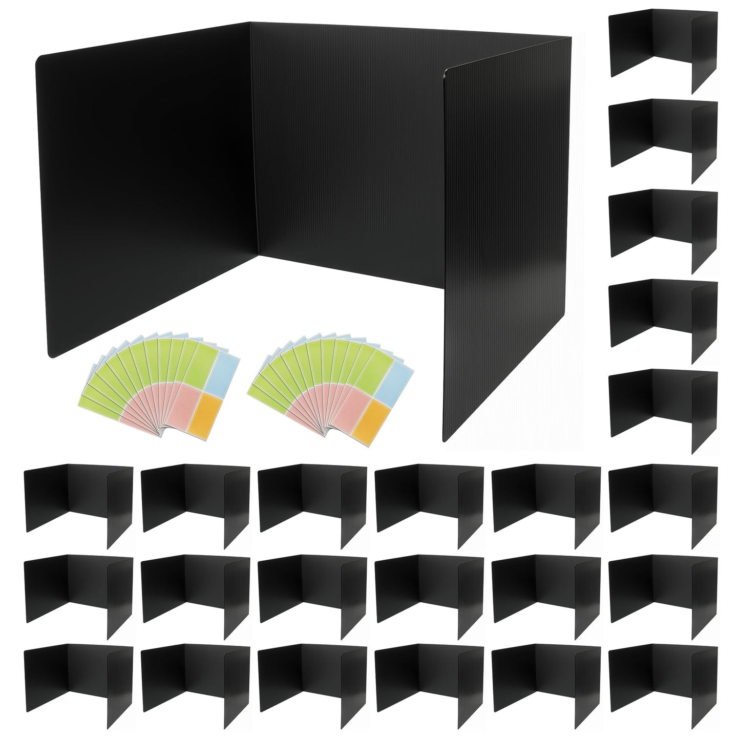 Starry 24 PCS Desk Dividers Student Desk Privacy Panel with Sticker Labels Durable Waterproof Plastic Testing Dividers Shields Lightweight for Students Test Studying Black