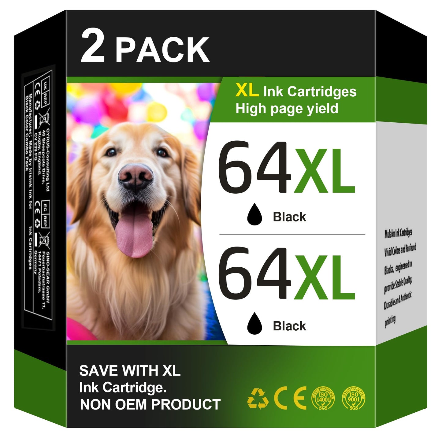 2 Black 64XL Ink Cartridge for HP Printer Combo Pack Replacement for HP 64 XL HP64XL Cartouche Encre for HP Envy Photo 6200 Series 6230 6232 6255 6258 7120 7100 7158 7800 7820 Tango X Series Printer