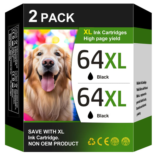 2 Black 64XL Ink Cartridge for HP Printer Combo Pack Replacement for HP 64 XL HP64XL Cartouche Encre for HP Envy Photo 6200 Series 6230 6232 6255 6258 7120 7100 7158 7800 7820 Tango X Series Printer