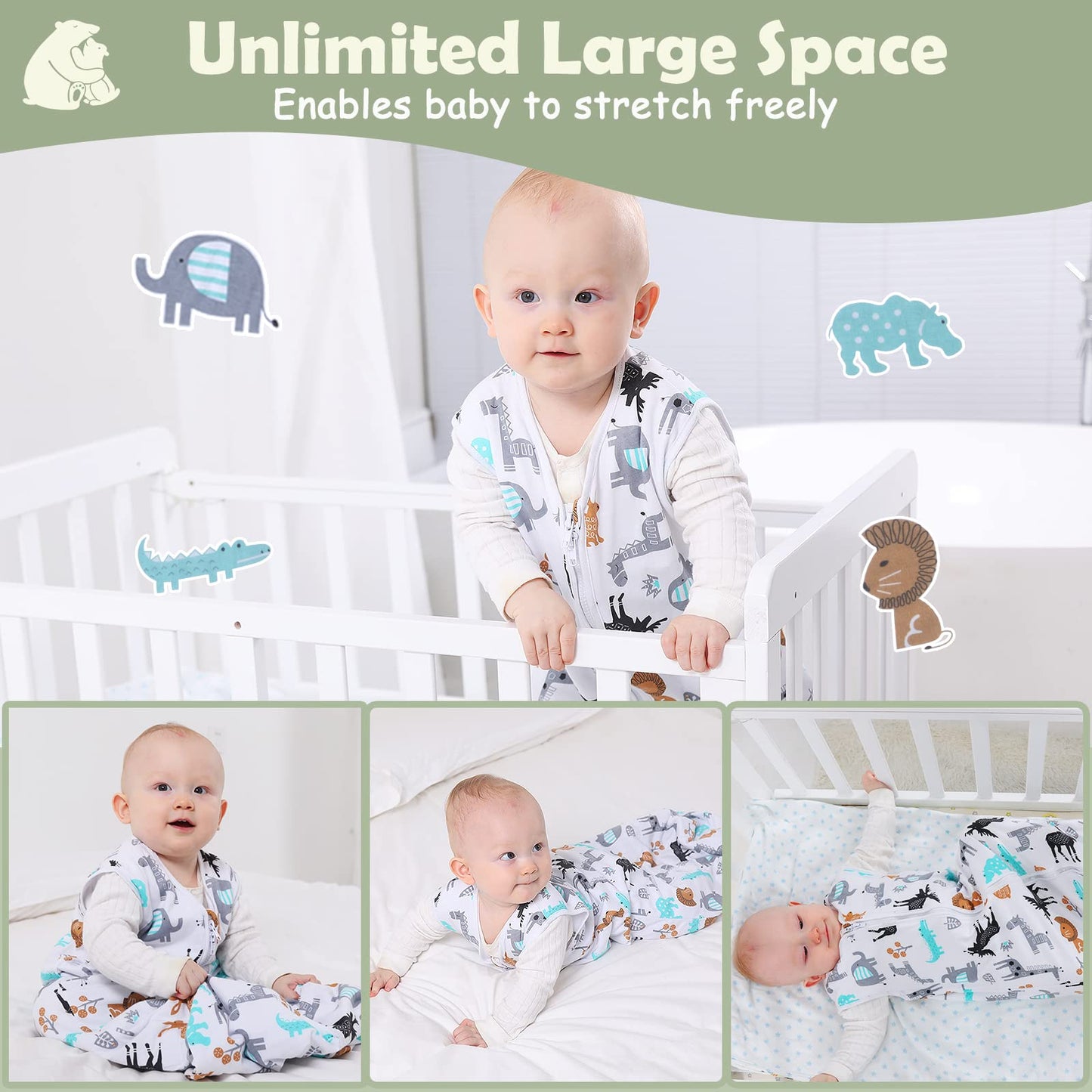 Lictin Baby Sleeping Bag -100% Cotton 2 Pcs Sleeping Sack Baby Wearable Blanket with Adjustable Length 65-85cm for 18 to 36 Months Infant Toddler