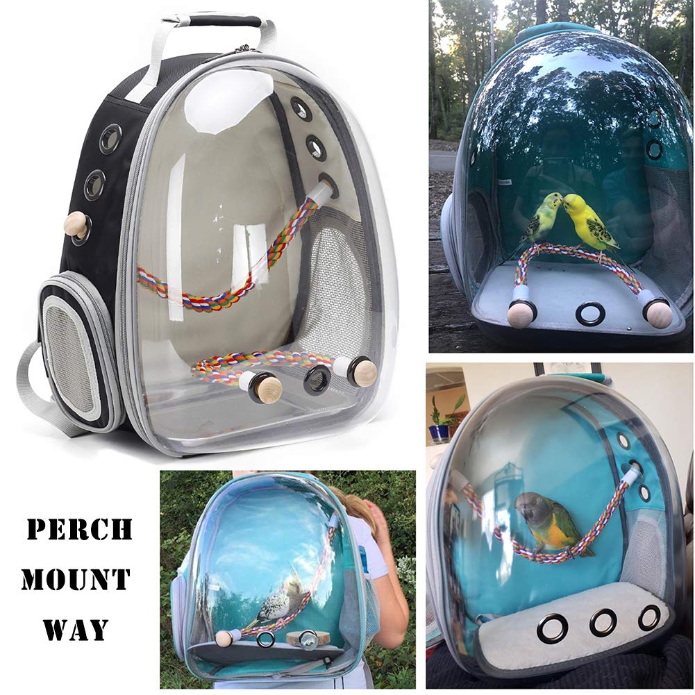 Clear Bird Travel Carrier Backpack, Space Capsule Astronaut Transparent Bubble Window Bird Carry Cage Backpack with Stainless Steel Tray and Standing Perch