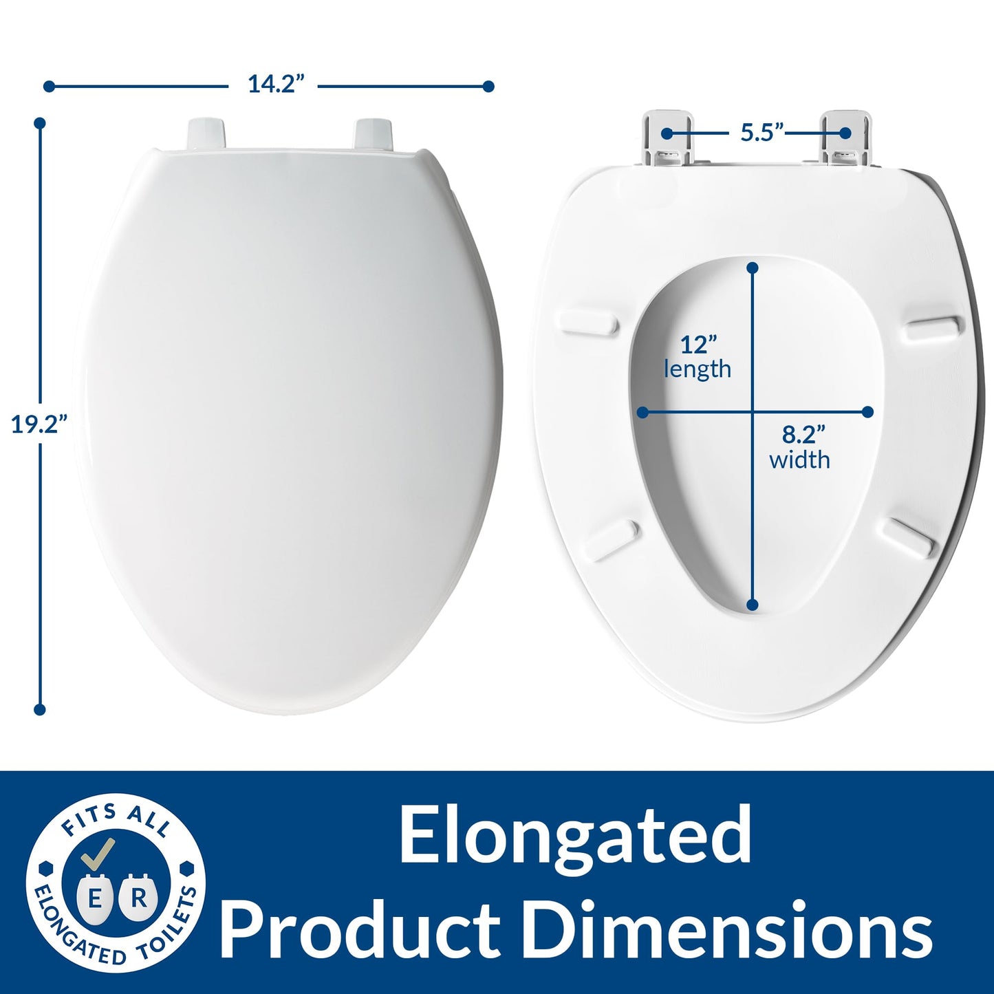 Bemis 7800TDG000 Plastic Toilet Seat, Elongated, White
