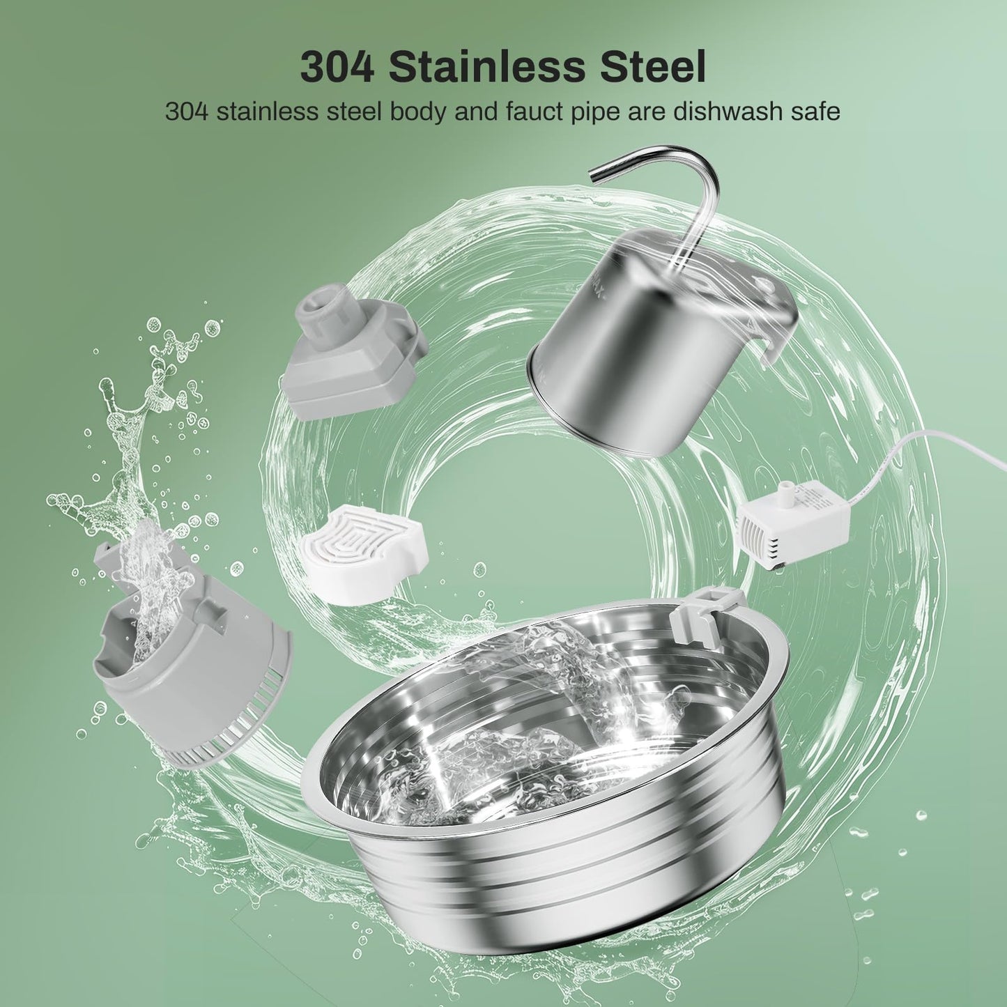 Dog Water Fountain, 4L/135OZ Stainless Steel Pet Fountain Dog Water Dispenser Bowl Cat Drinking Fountains Watering Supplies with Ultra-Quiet Pump for Cats, Dogs, Multiple Pets Indoor