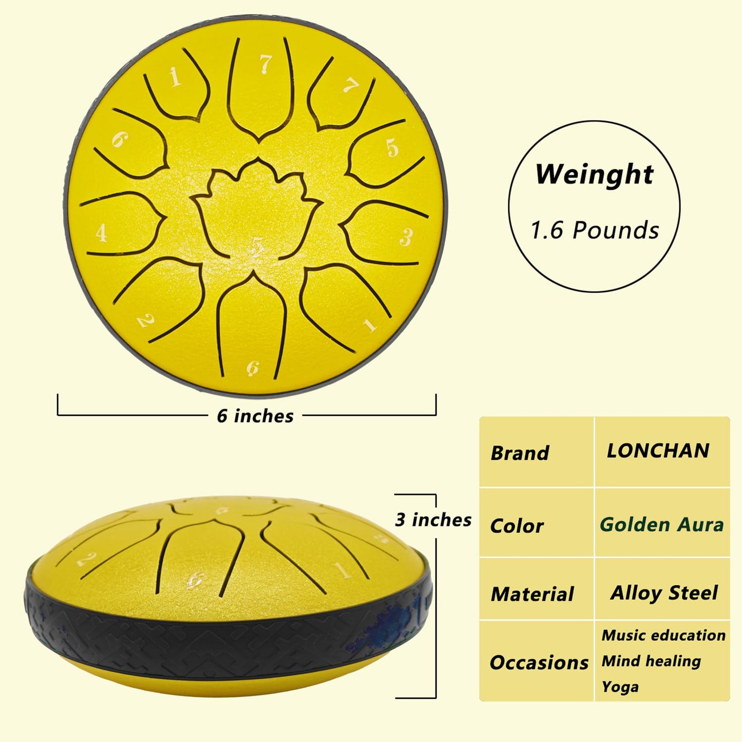Rain Drum for Outside Garden, 6-Inch Steel Tongue Drum with 11 Notes, Percussion Instrument, Includes Soft Bag, Music Book, and Mallets, Ideal for Meditation, Yoga, and Relaxation