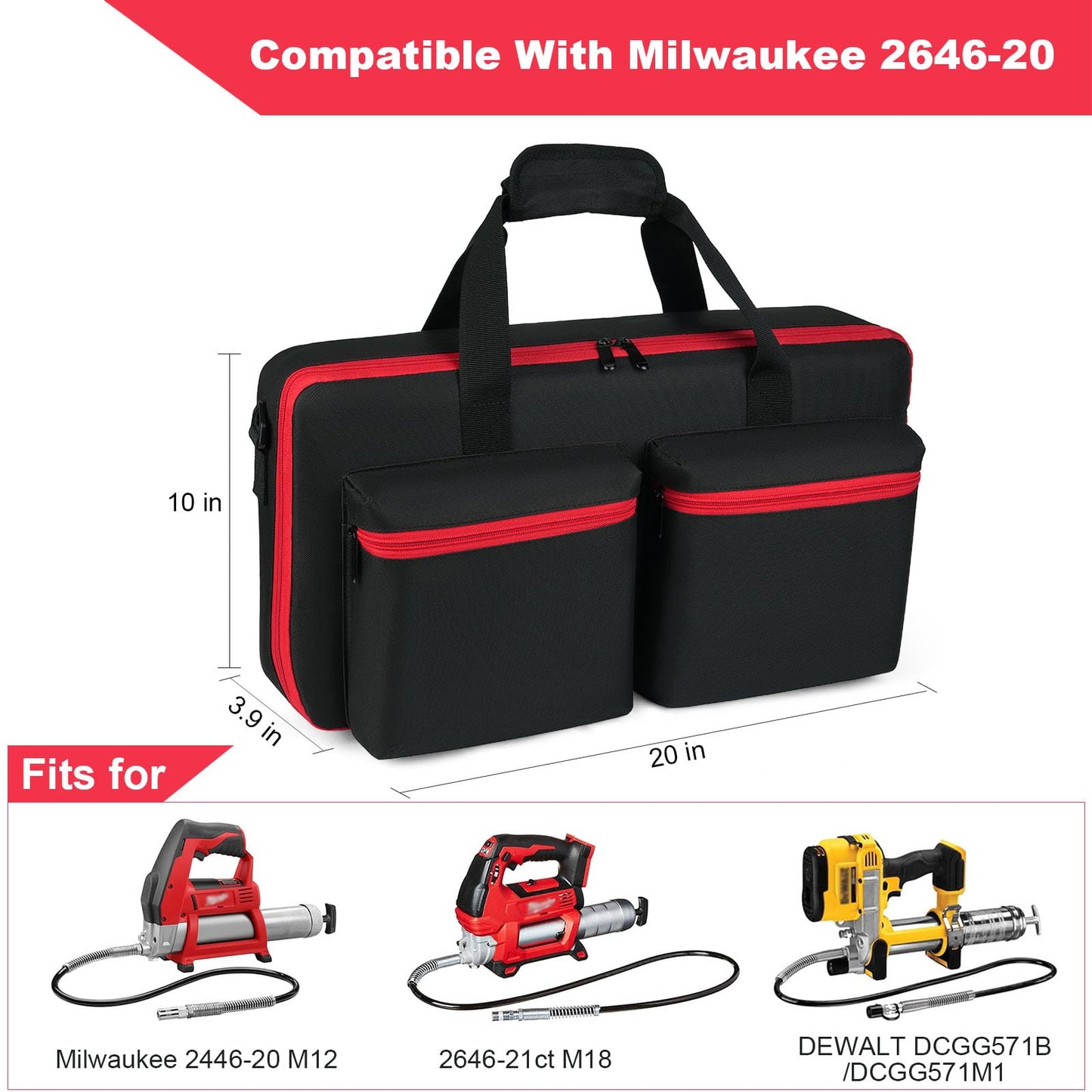 Grease Gun Case Compatible with Milwaukee M18 2646-20/Milwaukee M12 2446-20/Dewalt DCGG571B Grease Gun Kit, Portable Carrying Bag Compatible with Milwaukee M18 Battery and Charger, Case Only