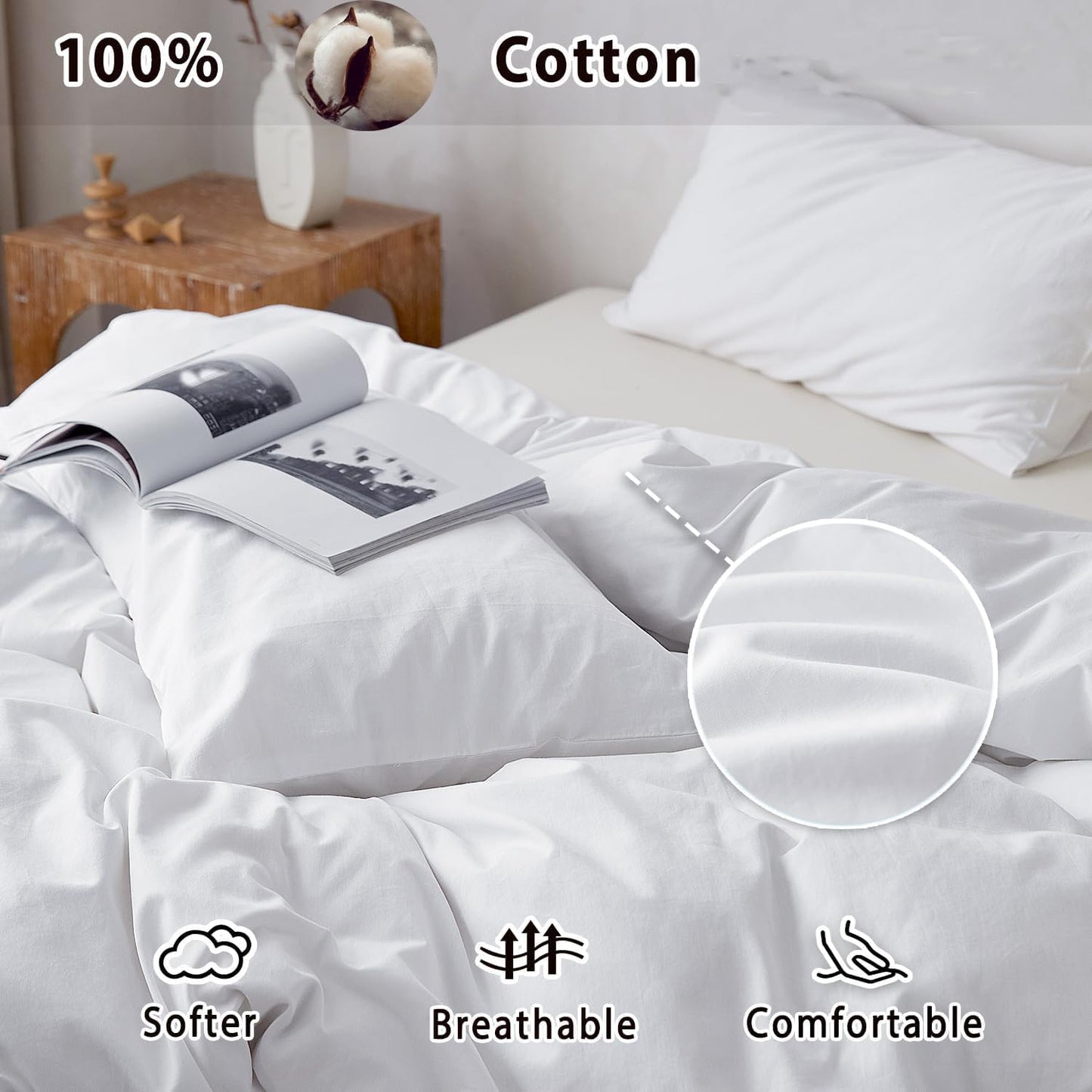 Duvet Protector Waterproof Breathable Reusable White IncontinenceProtector Duvet Cover Double Zipper Protective Multi-use for Babies, Adults and Pets. (White,Queen)