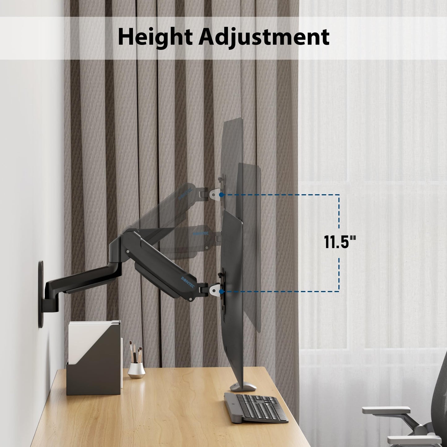 BONTEC Monitor Wall Mount for 13-42 Inch Screens Up to 19.8lbs, Single VESA Mount with Gas Spring Adjustable Tilt Swivel Rotation Arm, Full Motion Wall Bracket with Cable Management Fits 75/100/200