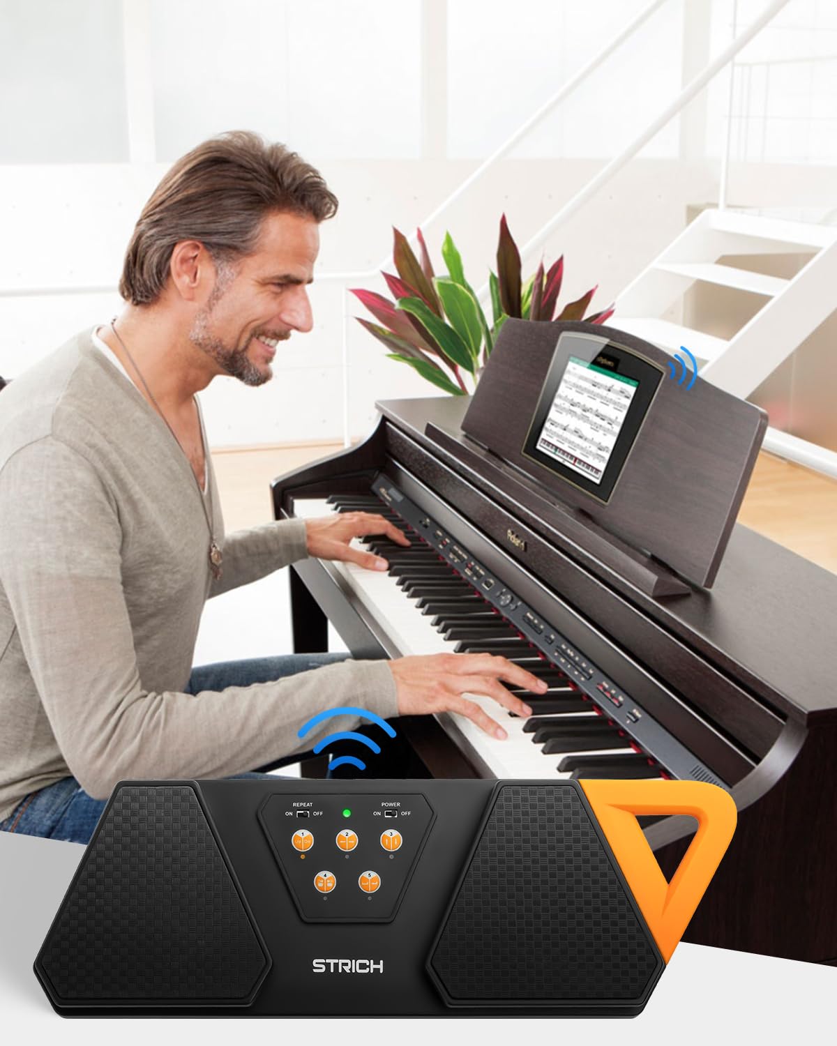 STRICH Wireless Page Turner Pedal for Musical Instruments, Anti-Slip Rubber Portable Foot Pedal, Silent Rechargeable Music Page Turner for iPad, Tablets, Phone, Super-long Endurance, SPT-10X