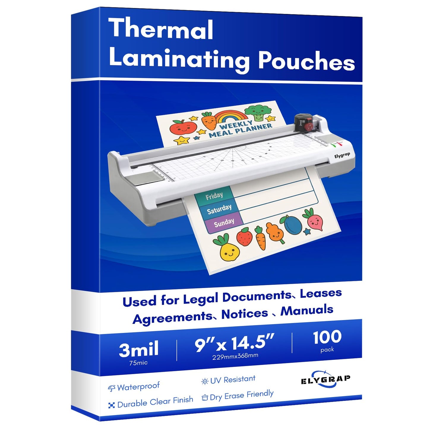 Elygrap 100 Pack Legal Size Laminating Sheets 8.5"x14" (9x14.5) - 3Mil Thick Clear Thermal Pouches for Documents, Compatible with All Laminators - Acid-Free & Bubble-Free Protection