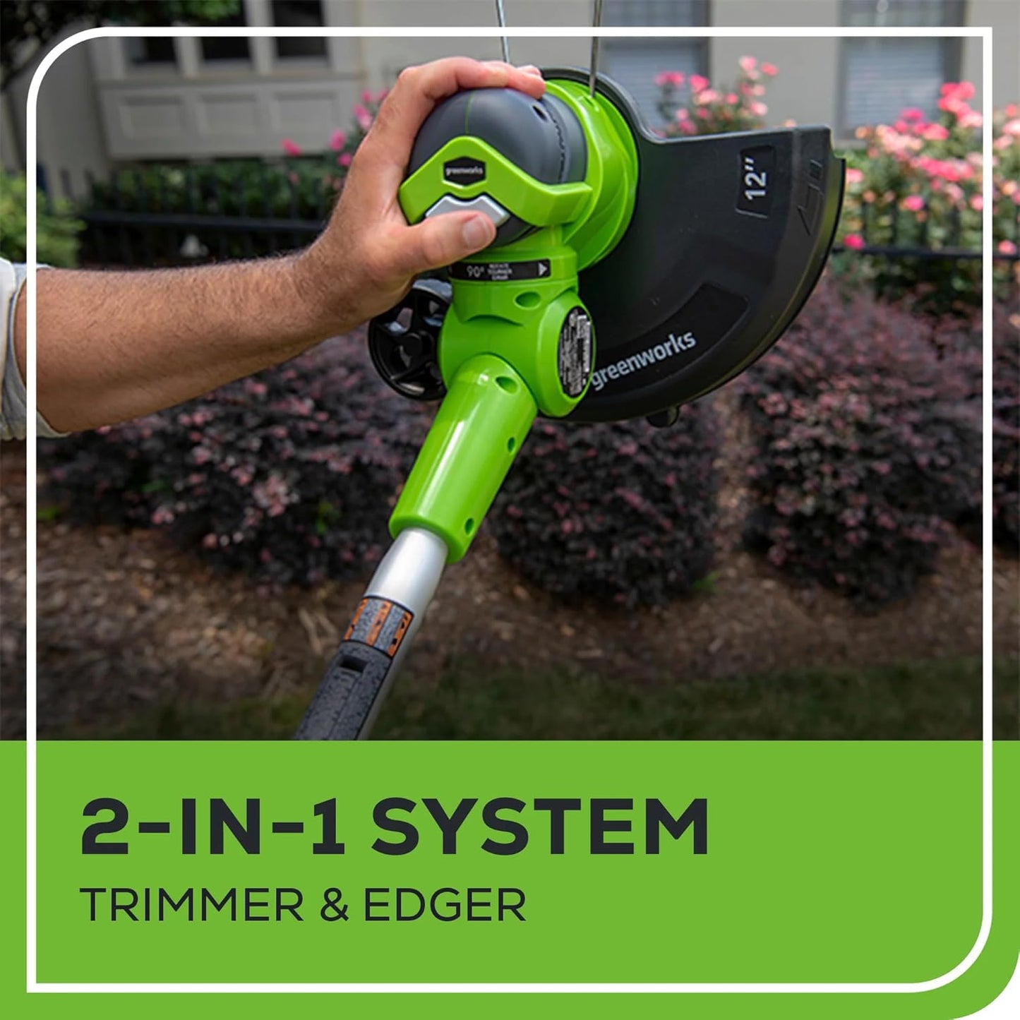 Greenworks 24V 12" Cordless String Trimmer & Edger, Battery Powered | Automatic Feed | Adjustable Handle | Lightweight for Home Yard, Lawn Edges, Driveway, & Garden Borders Maintenance, Tool Only